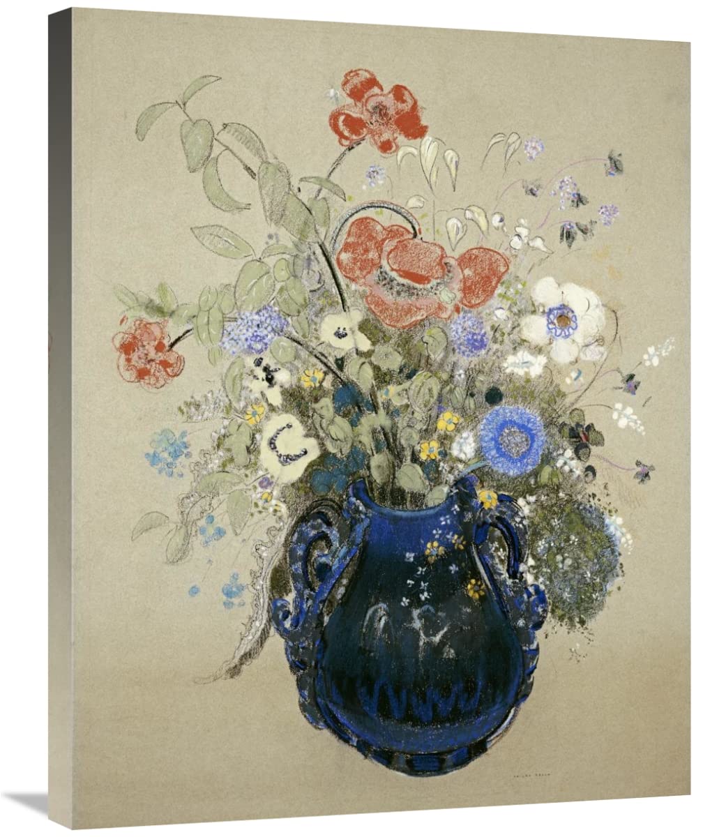 30 in. Blue Flowers Art Print by Odilon Redon - Floral Wall Decor for Living Room, Bedroom & Office - Vintage French Still Life Painting Reproduction