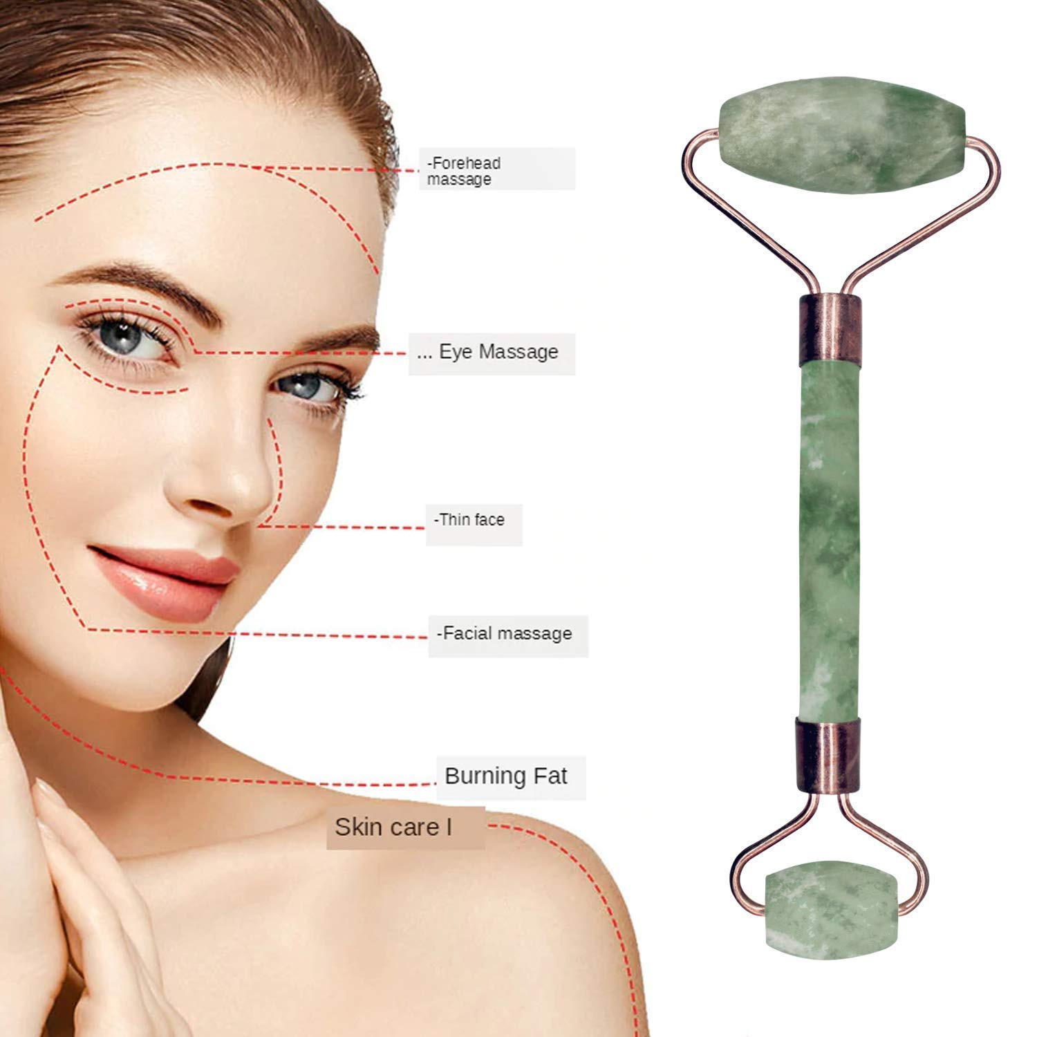 Lusty Soul Jade Double Ended Green Stone Face Massager & Roller with Jar Puff Set - 2 Piece Skincare Tools for Facial Massage, Anti-Aging & Relaxation - Perfect for Home Spa, Self-Care & Beauty Routine