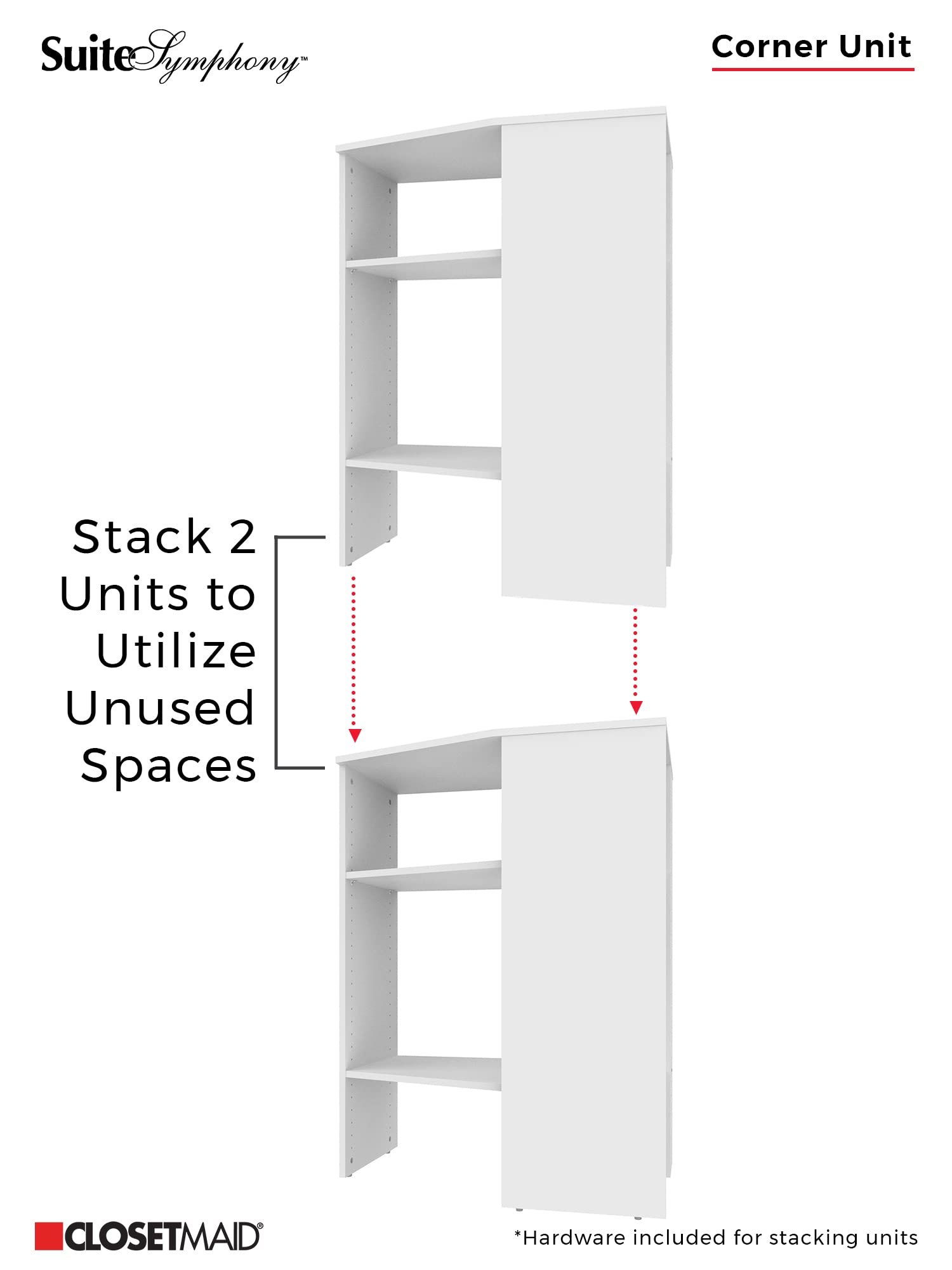 ClosetMaid SuiteSymphony Adjustable Stacking Wood Corner Shelf Unit - 2 Shelves for Closet Storage, Clothes, Shoes & Home Décor in Graphite Grey | Perfect for Bedroom, Bathroom & Entryway Organization