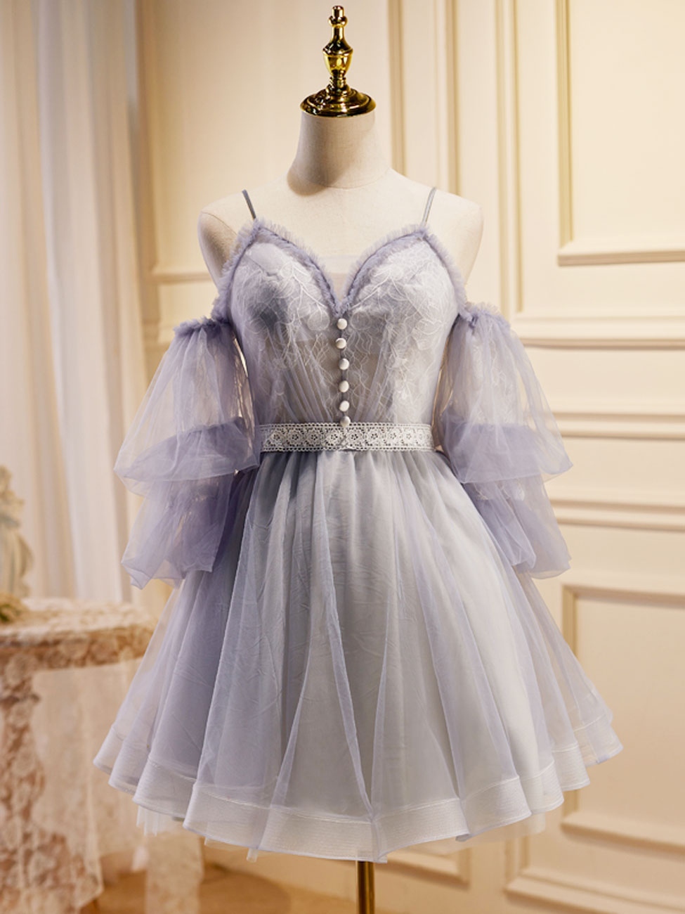 Light Purple A-Line Tulle Lace Short Prom Dress & Homecoming Dress for Teens - Elegant Party Gown for School Dances, Formal Events & Special Occasions