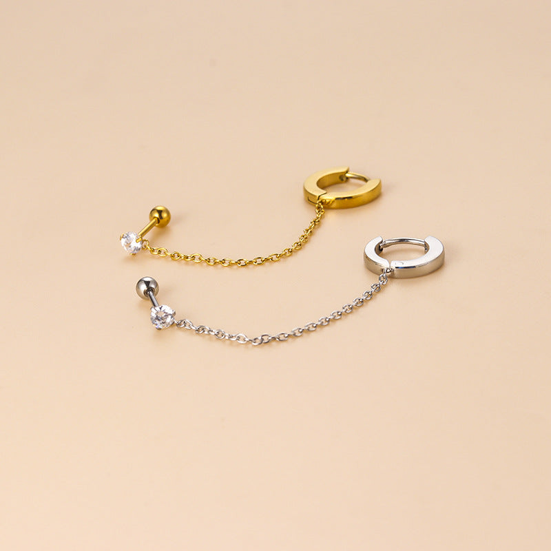 20G Second Hole Connected Chain Hoop Earrings for Women - Trendy Double Piercing Jewelry for Everyday Wear & Special Occasions | HSPJ824