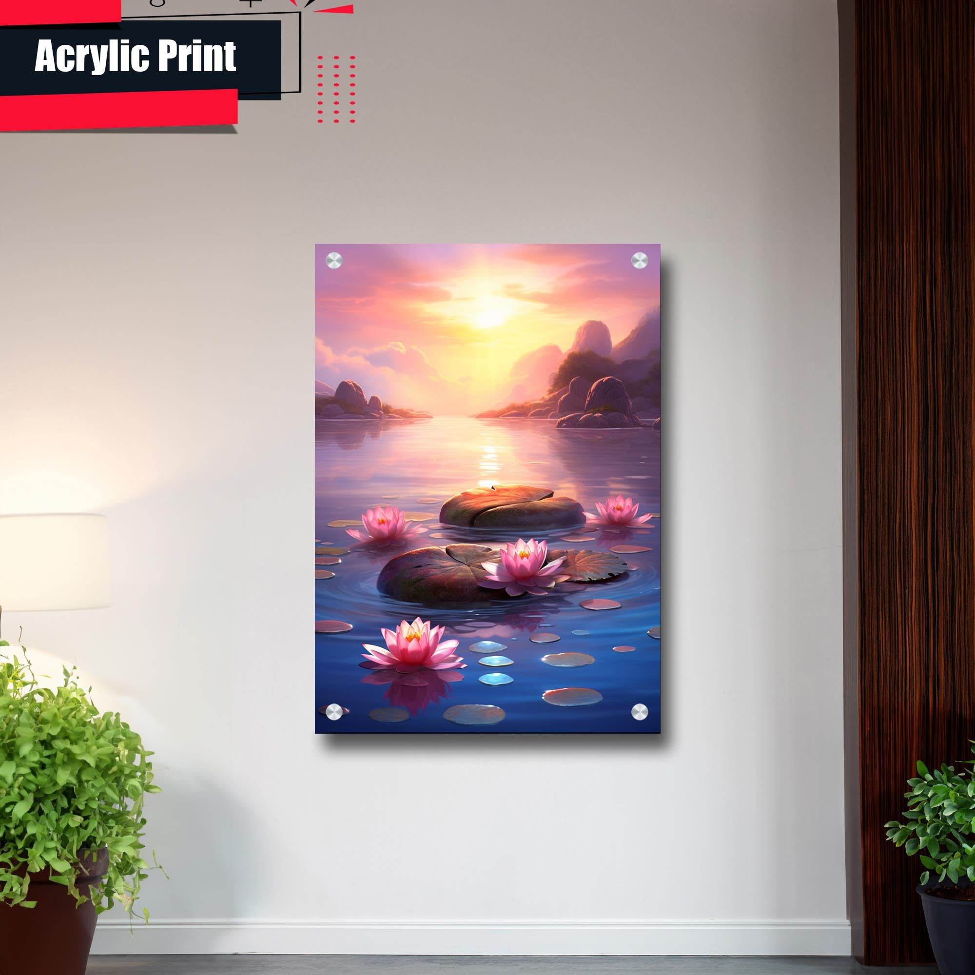 Zen Wall Art Decor - Framed Zen Garden Poster with Stone & Flower Print, Peaceful Water Sunset Meditation Artwork for Yoga Studio, Home, Office & Meditation Spaces | Perfect for Relaxation & Mindfulness Decor