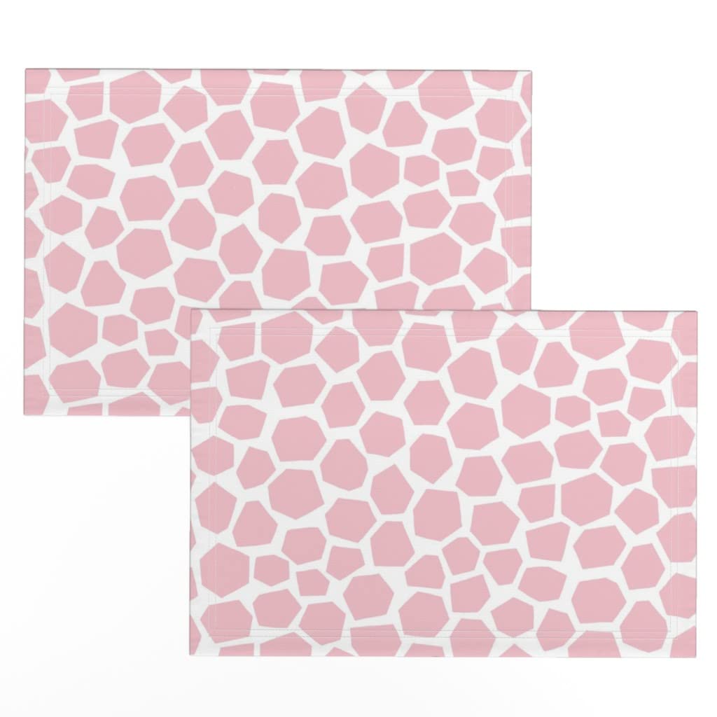 Spoonflower Linen Cotton Canvas Placemats Set of 2 - Geometric Giraffe Pink Safari Jungle Print Washable Table Mats for Kids, Baby, Nursery & Dining Room Decor