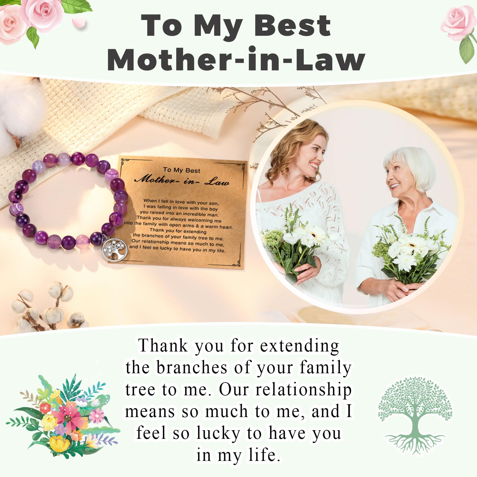 Tree of Life Bracelet for Women - Elegant Adjustable Bangle Gift for Grandma, Mom, Aunt, Sister & Teacher | Perfect Birthday, Christmas, Wedding & Mother's Day Present | Boho Jewelry for Everyday Wear & Special Occasions