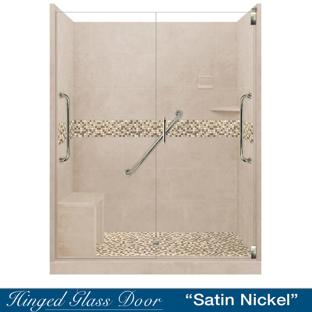 Freedom 60 Alcove Brown Sugar Sistine Stone & Roma Mosaic DIY Shower Remodel Kit - Waterproof Bathroom Wall Tile for Shower Surround, Backsplash, and Tub Enclosure