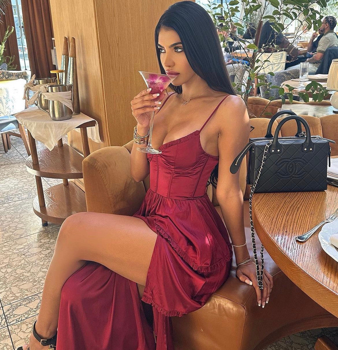 Maeve Corset Midi Dress in Burgundy - Elegant Vintage Style Bodycon Dress for Women | Perfect for Parties, Weddings & Date Nights