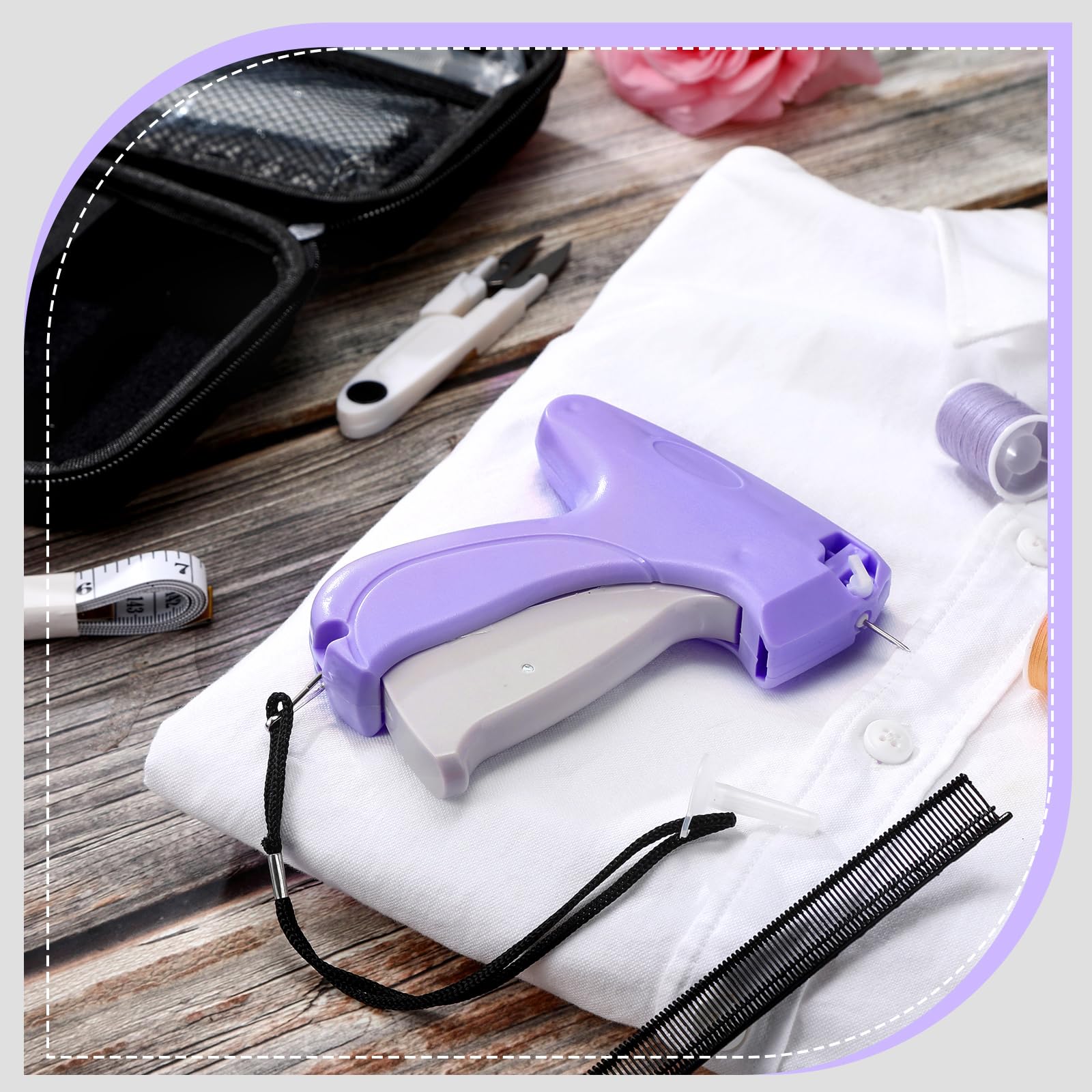 Lasnten 3007-Piece Quick Clothing Repair Kit with Fine Needle Stitch Gun - Includes 5 Needles, 1500 Black & 1500 White Stitches - Portable Sewing Hemming Tool for Home, Shops & Warehouse (Purple) - Perfect for Emergency Clothing Repairs, DIY Hemming & Fabric Fixes