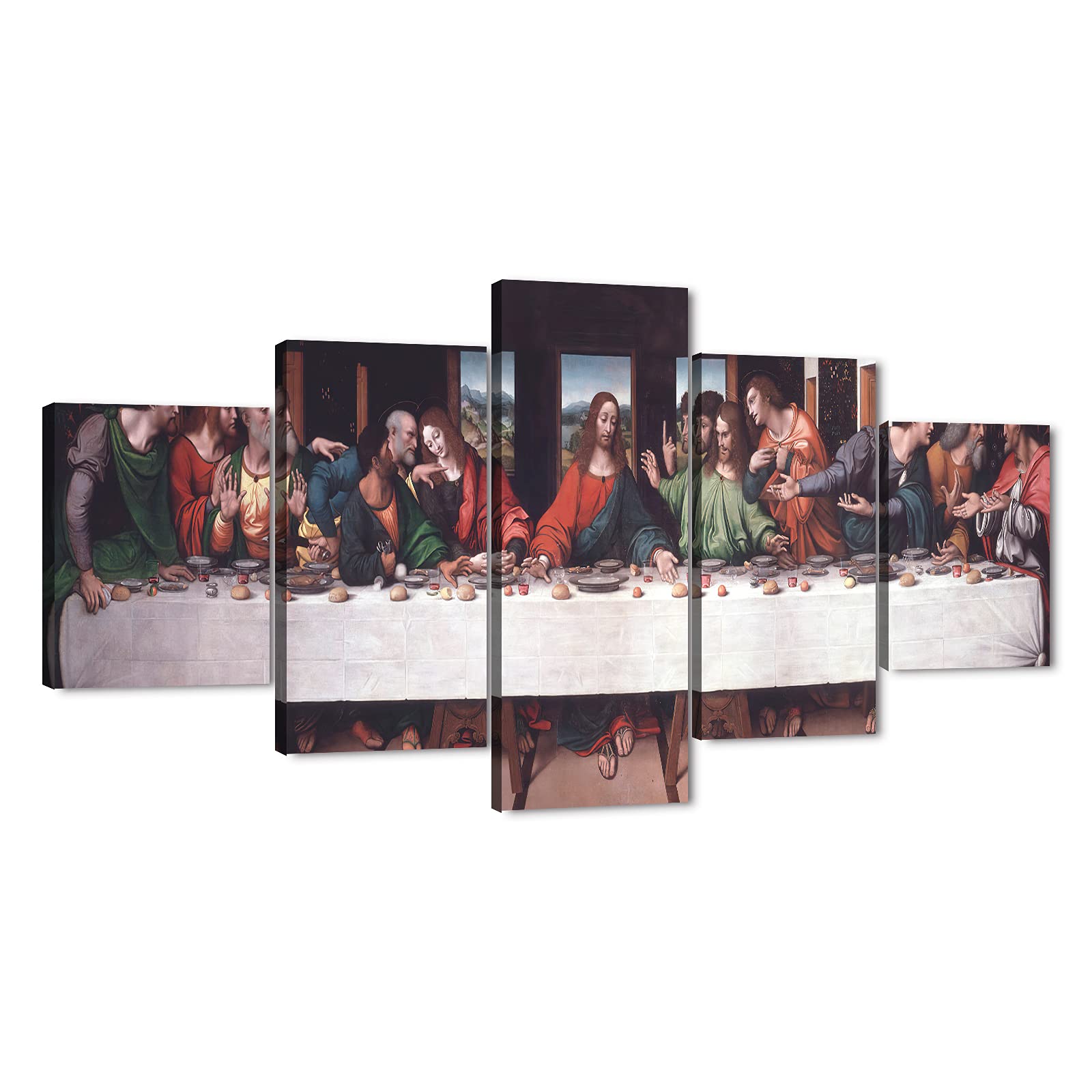 TIMUBA 5-Piece Last Supper Canvas Wall Art Set - Jesus Christ Religious Painting for Dining Room & Living Room Decor (60x32 Inches) - Perfect for Christian Home Decor, Church Wall Art & Gift Ideas