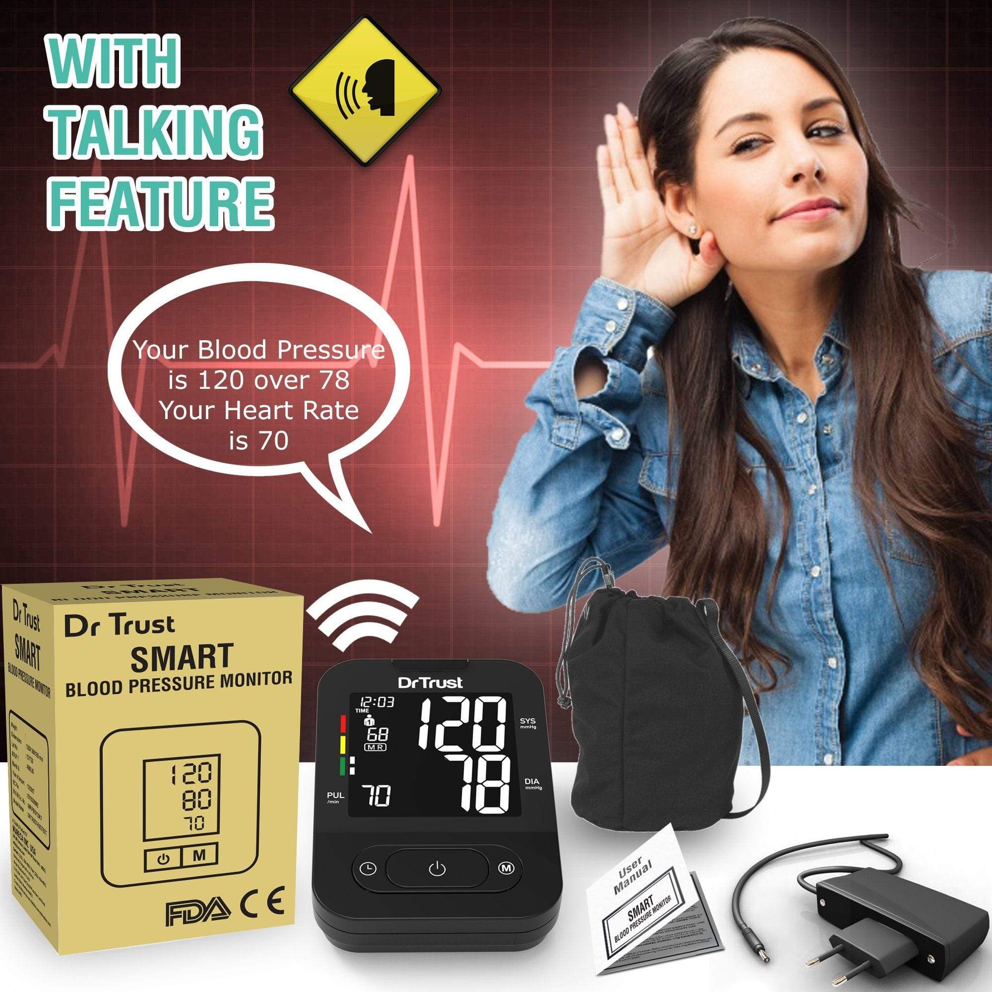Dr Trust USA BP Smart Digital Blood Pressure Monitor - Non MDI with Adapter for Home Use, Accurate Upper Arm Cuff for Adults - Perfect for Daily Health Tracking & Doctor Visits