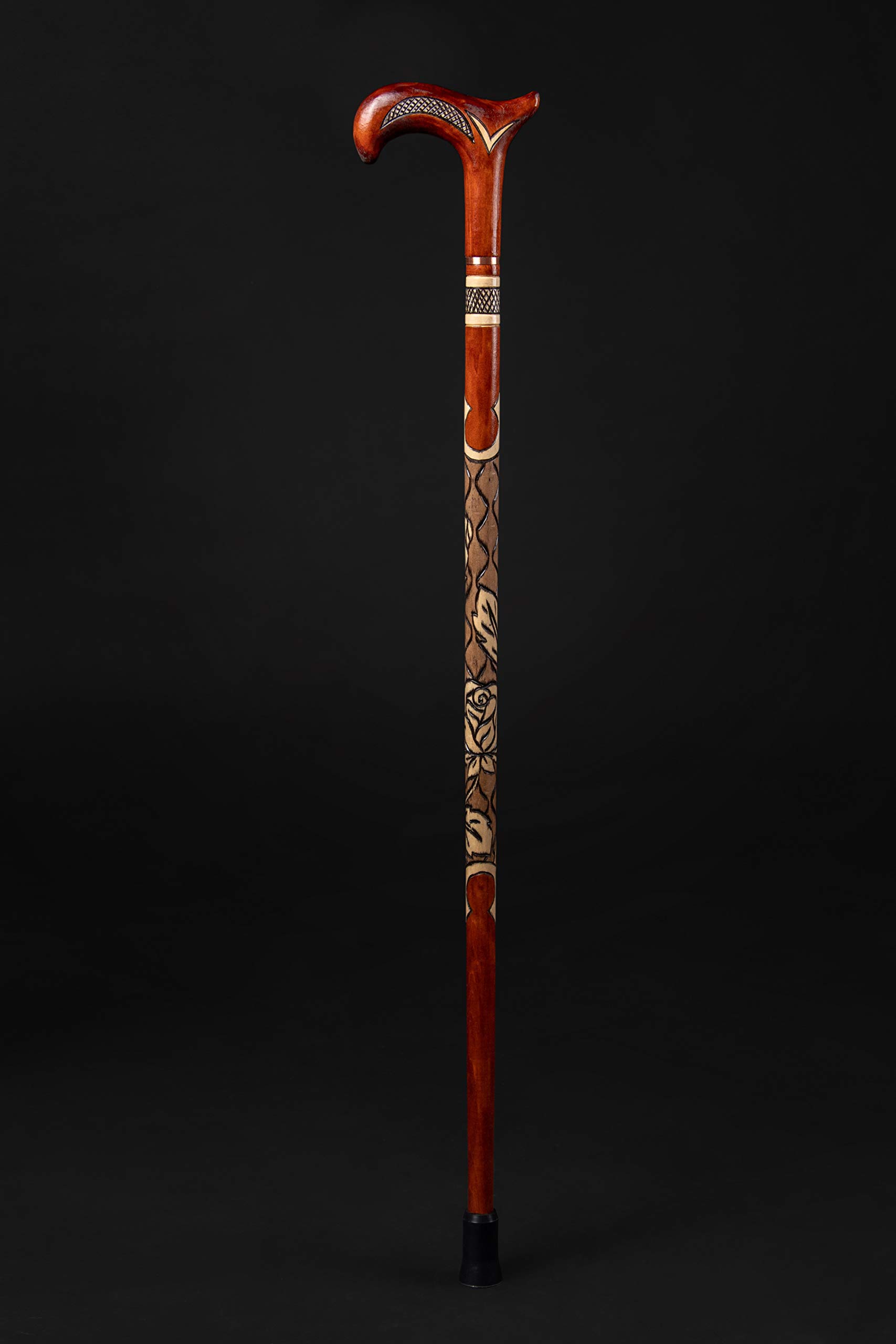 Handmade Red Carved Wooden Cane - Derby Style Walking Stick for Hiking & Support - Perfect Gift for Seniors & Outdoor Enthusiasts - Ideal for Hiking, Travel, and Daily Mobility Assistance
