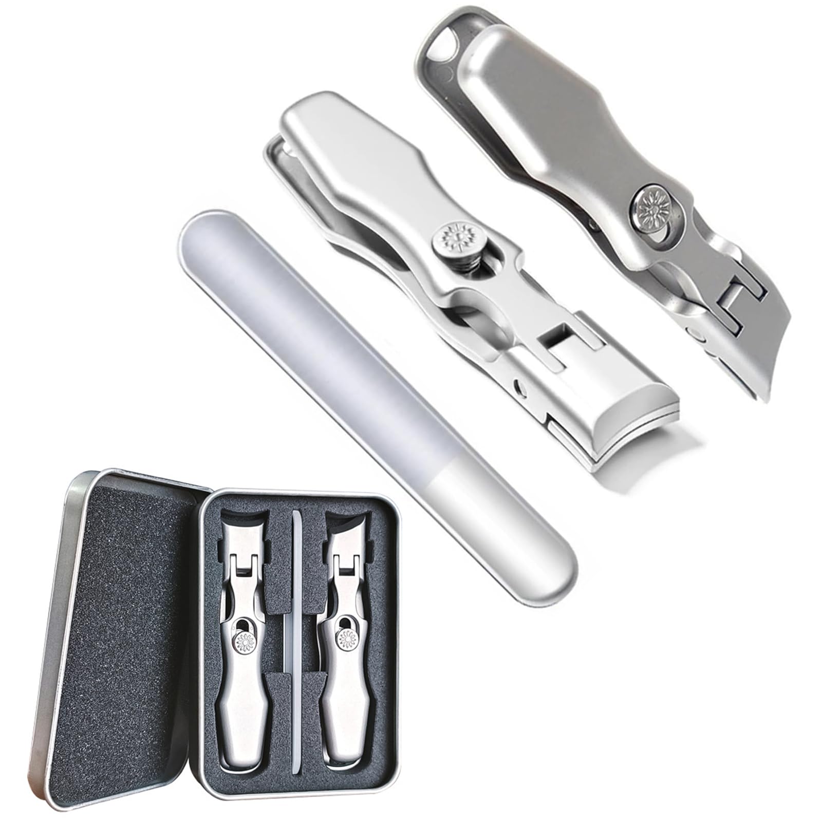 **Ultra Wide Jaw Opening Nail Clippers for Men & Seniors - German Stainless Steel Telescopic Toenail Clippers, Portable & Ultra Sharp with Anti-Splash Design (Silver A+B) - Perfect for Travel, Home, and Professional Grooming**