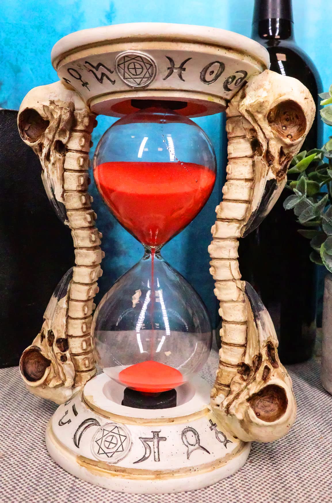 Ebros Gothic Alchemy Symbols Plague Doctor Raven Skull Sand Timer - Decorative Macabre Hourglass with Skeleton Spine Bones - Perfect for Halloween Decor, Gothic Home Accent & Dark Academia Aesthetics