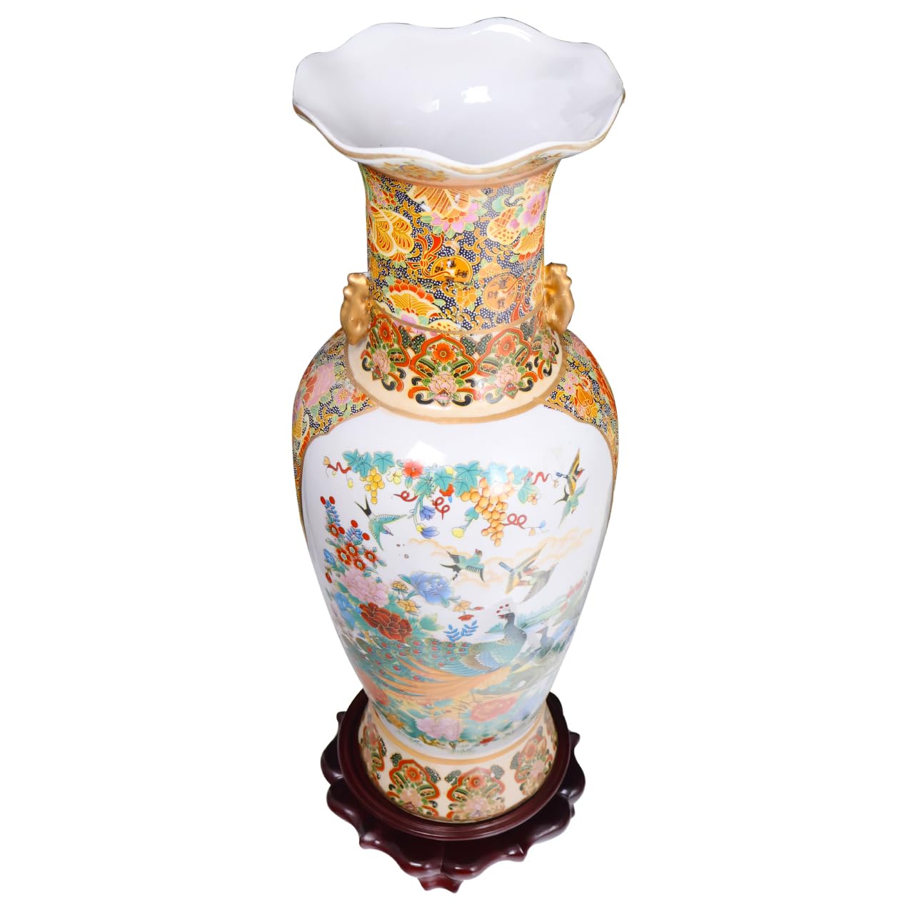 Japanese Satsuma Fluted Vase with Handles - Antique Oriental Ceramic Vase for Home Decor, Wedding Centerpiece & Gift Idea