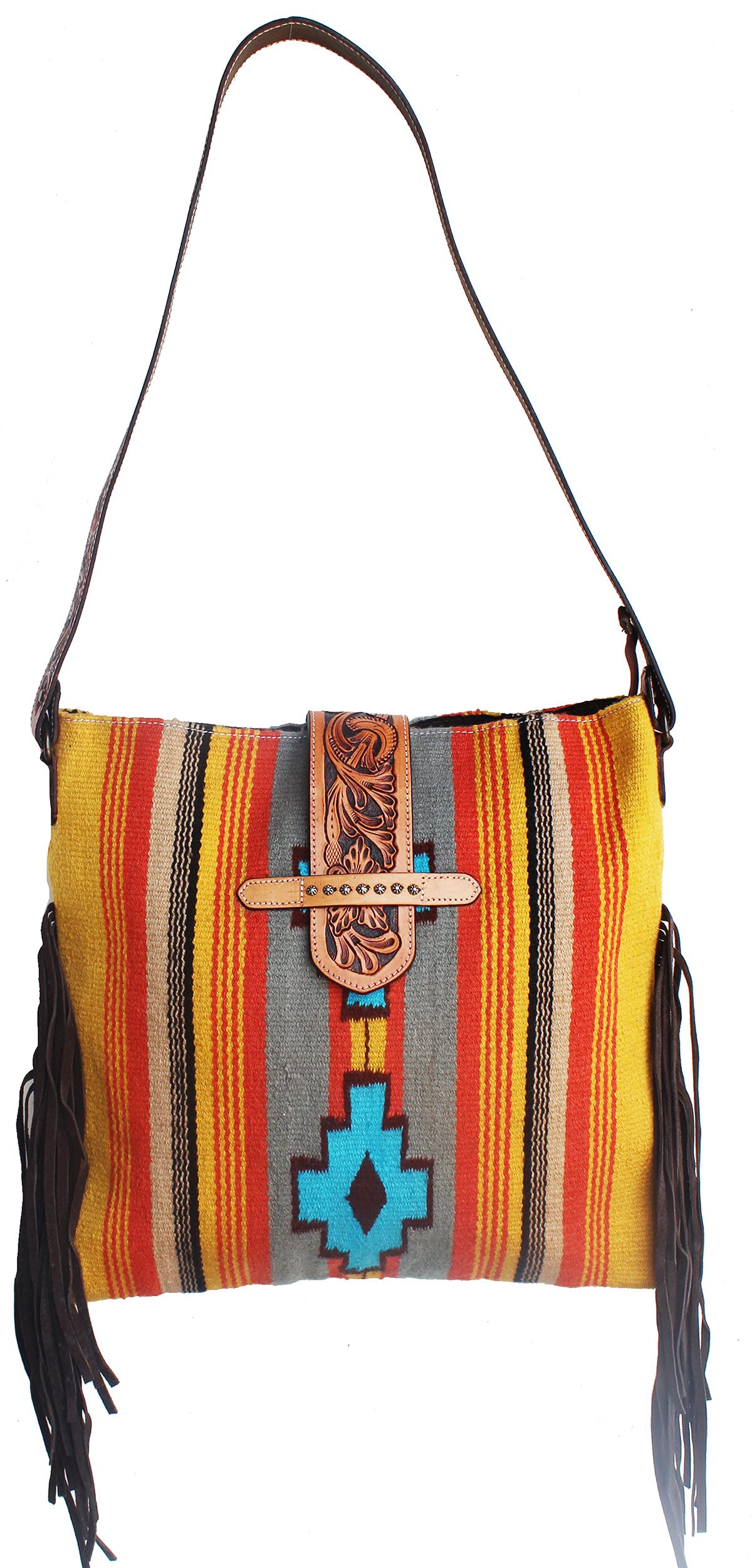 Women's Handwoven Wool Cowgirl Shoulder Bag - Western Rodeo Purse with Leather Straps - Boho Chic Crossbody Bag for Country Concerts, Rodeo Events & Everyday Use