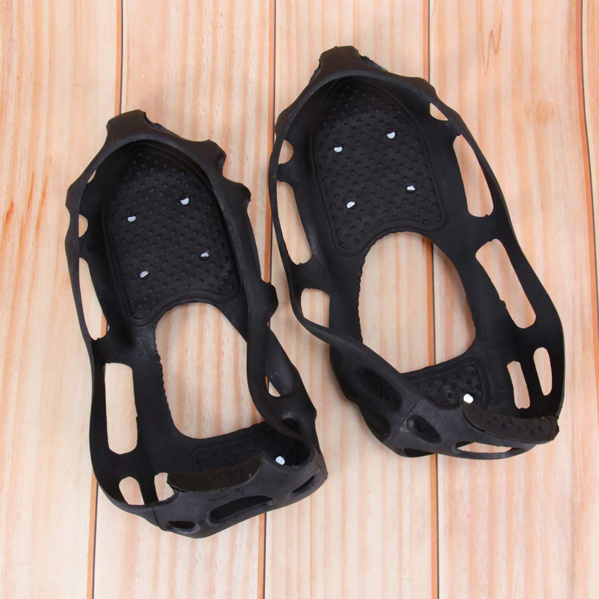 HEALLILY Anti-Slip Ice Cleats for Shoes - 24 Steel Spikes Traction Snow Grips for Winter Walking, Hiking, Climbing & Jogging - Black Size S - Perfect for Icy Sidewalks, Mountain Trails & Slippery Surfaces