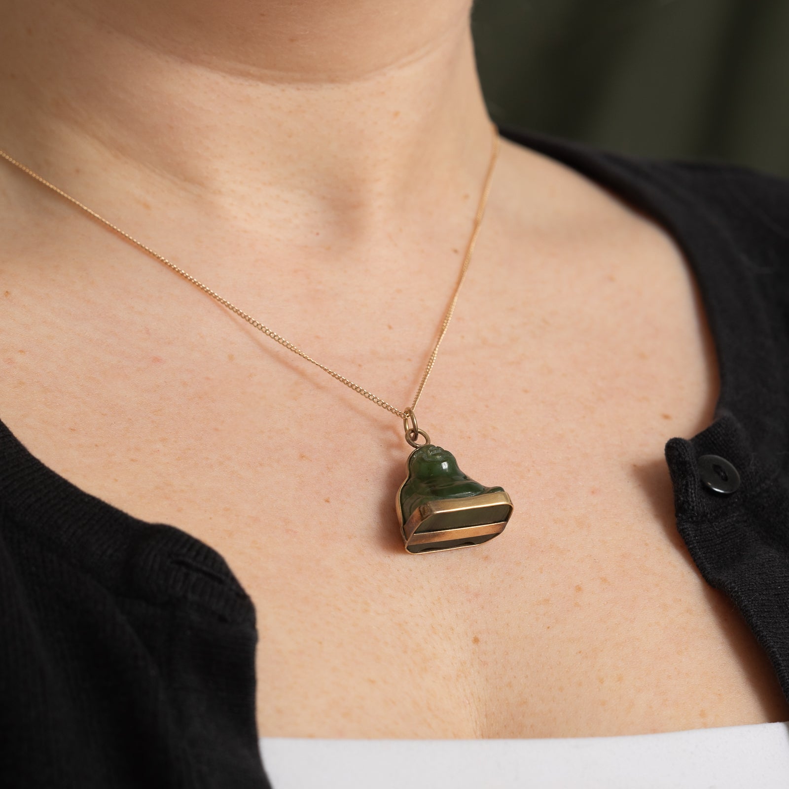 36.00ct Natural Nephrite Jade Buddha Pendant - Handcrafted Spiritual Jewelry for Meditation, Yoga & Positive Energy