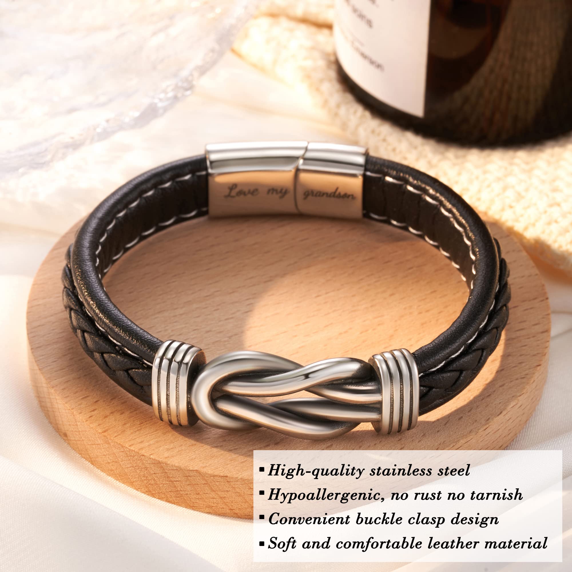 Tarsus Leather Knot Bracelet for Men - Stylish Gift for Son, Grandson, Nephew | Perfect for Graduation, Christmas & Birthdays | Durable & Trendy Accessory for Everyday Wear