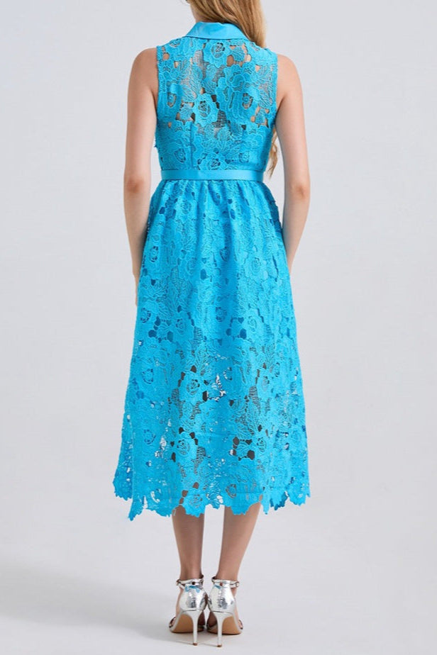 Blue Sleeveless High Waist Slim Dress with Collar - Perfect for Summer Outings, Beach Vacations & Casual Date Nights