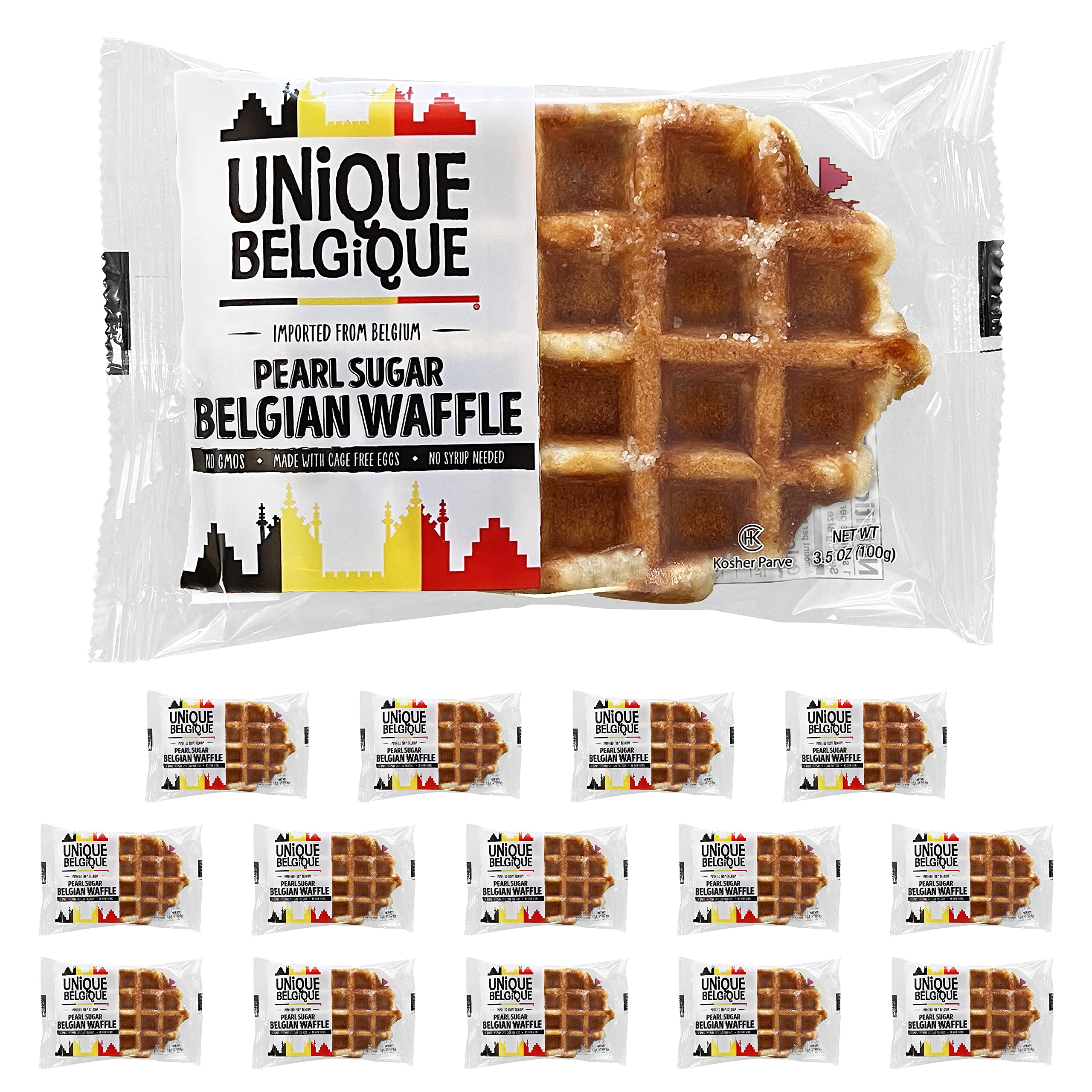 Authentic Imported Belgian Pearl Sugar Waffles - Traditional Recipe (15 Pack, 100g Each) - Perfect for Breakfast, Brunch & Dessert