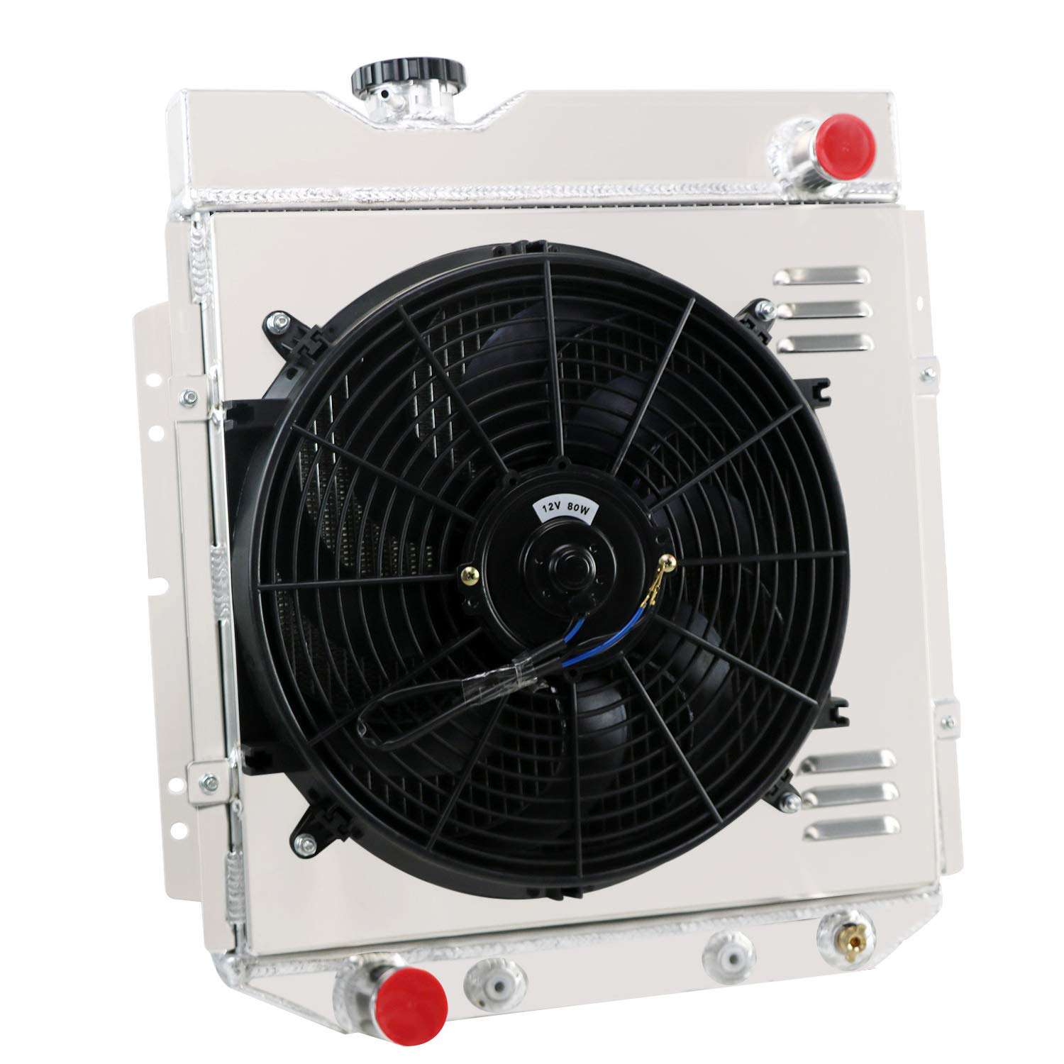 3 Row Aluminum Radiator with Shroud, Fan & Relay Kit - Compatible with 60-66 Ford Mustang/Ranchero & 64-65 Mercury Comet 2.4L 2.8L 3.3L L6/4.7L V8 Gas Engines - High-Performance Cooling for Street & Track Racing