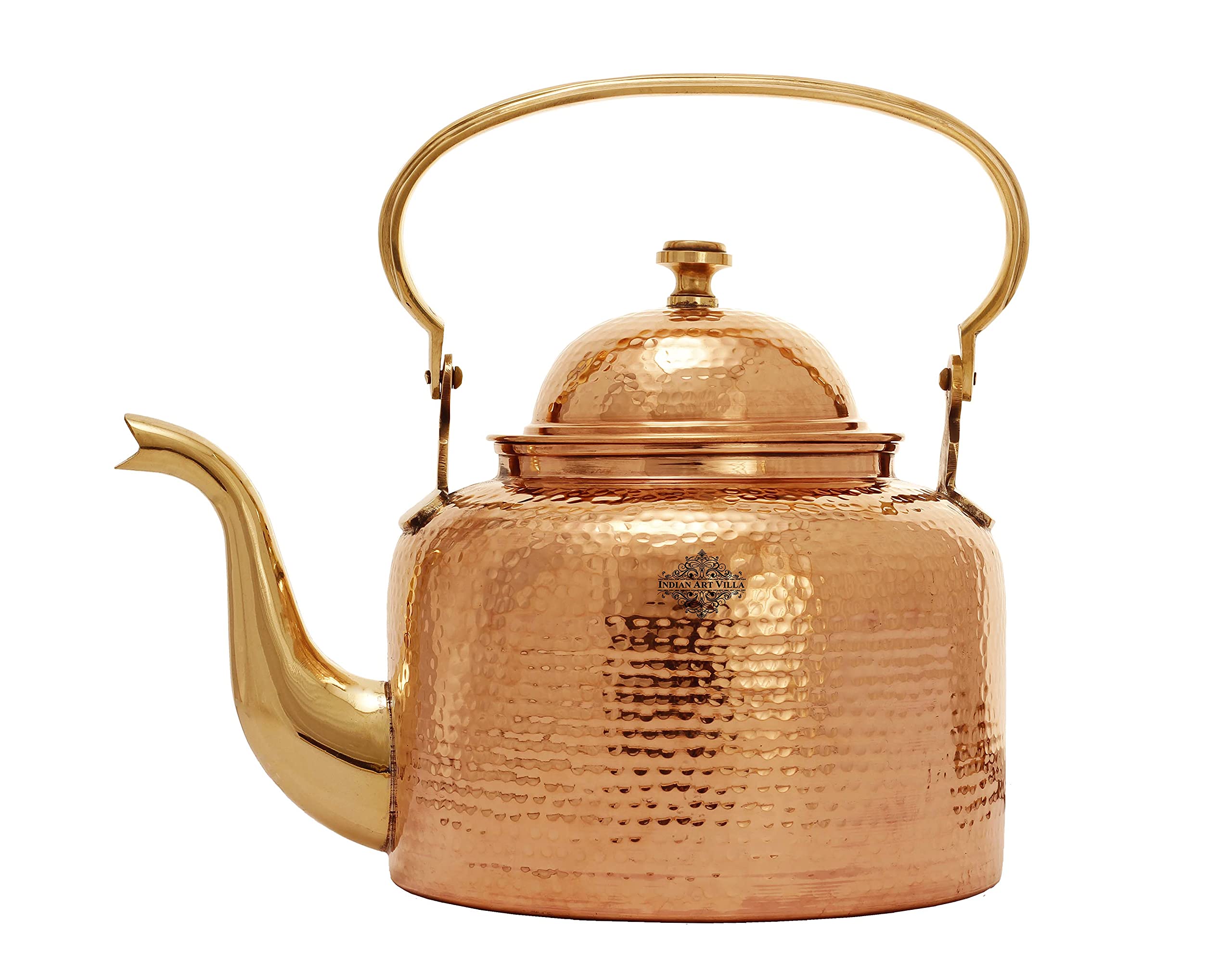Indian Art Villa Handmade Copper Hammered Tea Kettle with Tin Lining - Traditional Indian Tea Pot for Chai, Herbal Tea & Home Decor - Perfect for Kitchen, Dining & Gift Giving