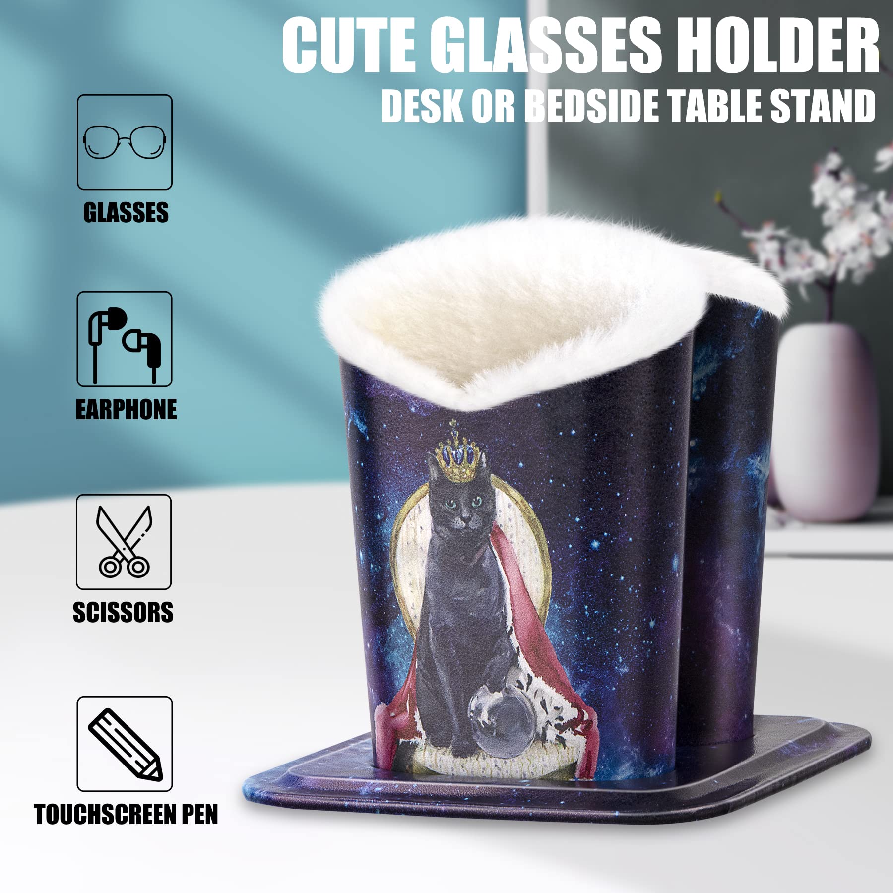 Soft Plush Lined Double Eyeglasses Holder Stand - Protective Eyewear Organizer for Reading Glasses & Sunglasses | Perfect for Office Desk, Nightstand & Travel