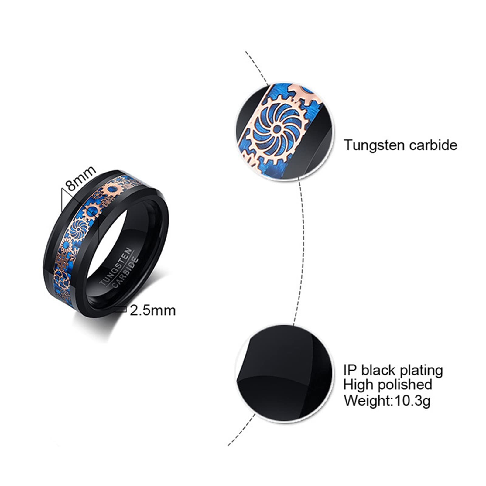 Men's Black Tungsten Wedding Band with Blue Carbon Fiber Inlay - Comfort Fit for Daily Wear