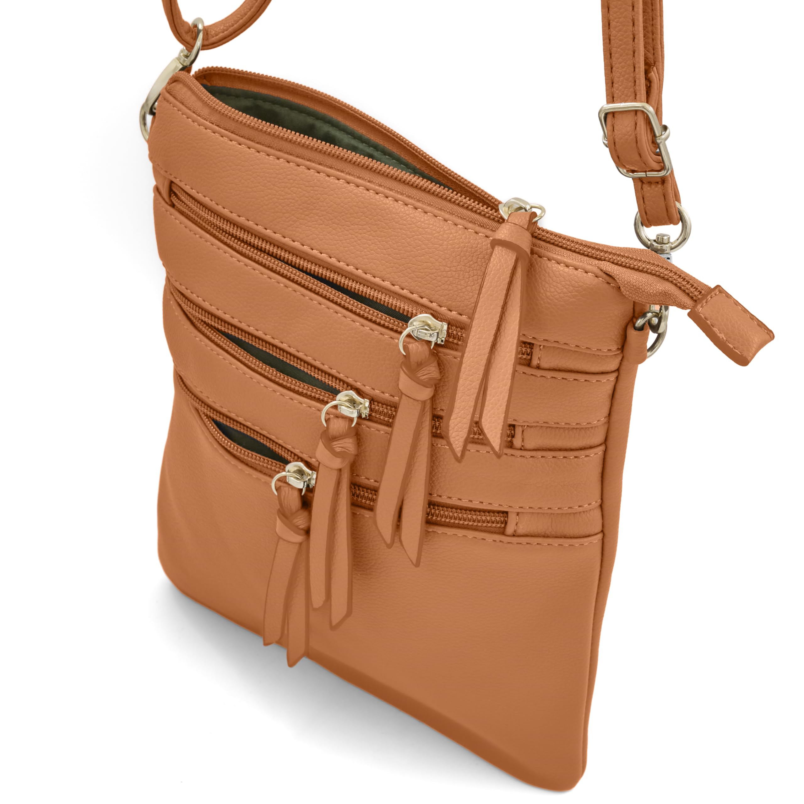 Stylish Women's Faux Leather Crossbody Bag by Woodland Leathers - Multiple Messenger Pockets with Gold-Tone Hardware | Perfect for Work, Travel & Everyday Use
