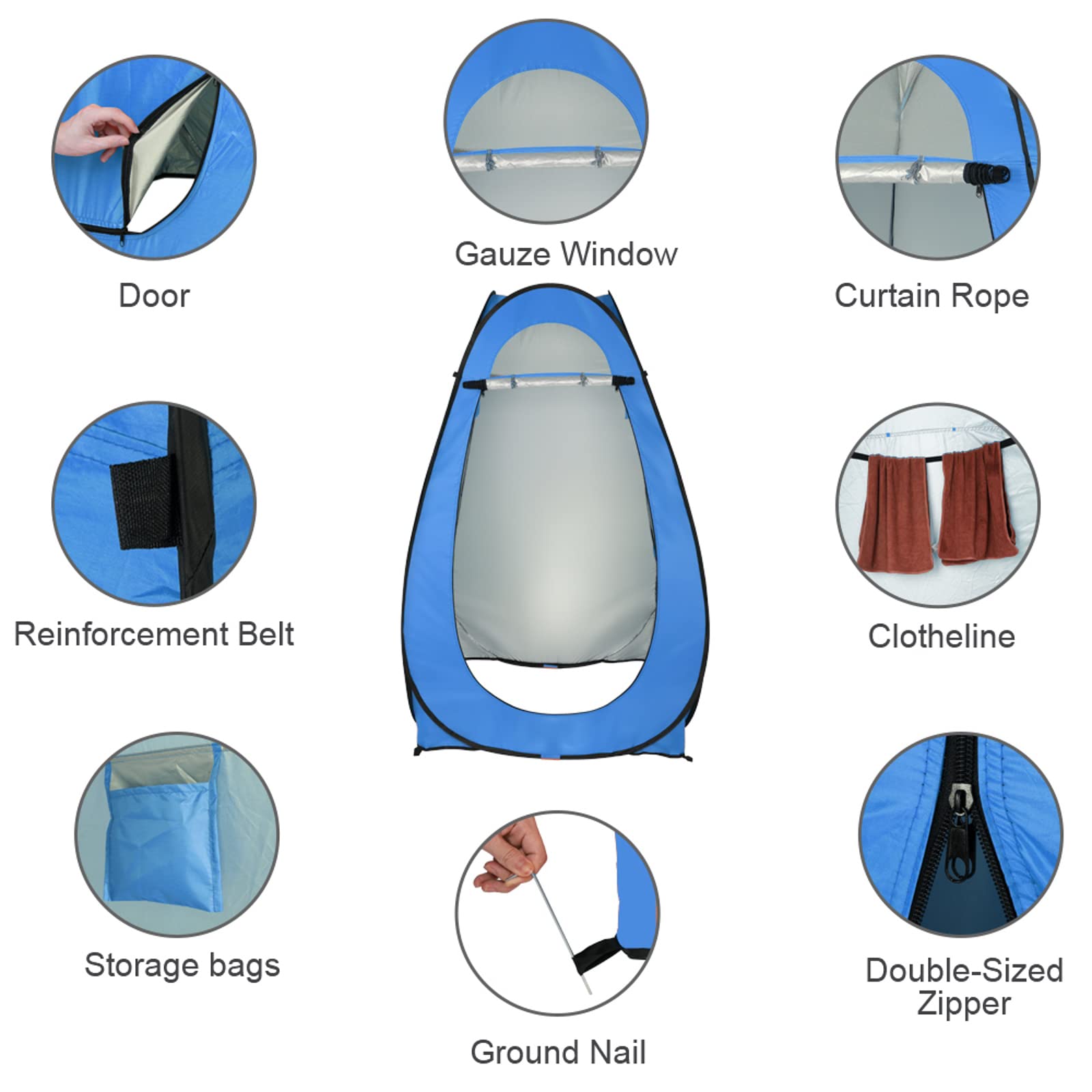 Outvita Pop Up Shower Tent - Instant Privacy Changing Room & Portable Toilet Tent for Camping (6.23FT Height) - Lightweight Outdoor Shelter for Beach, Hiking, Fishing, Picnics with Carry Bag & 4 Stakes - Perfect for Outdoor Adventures, RV Trips, and Emergency Use