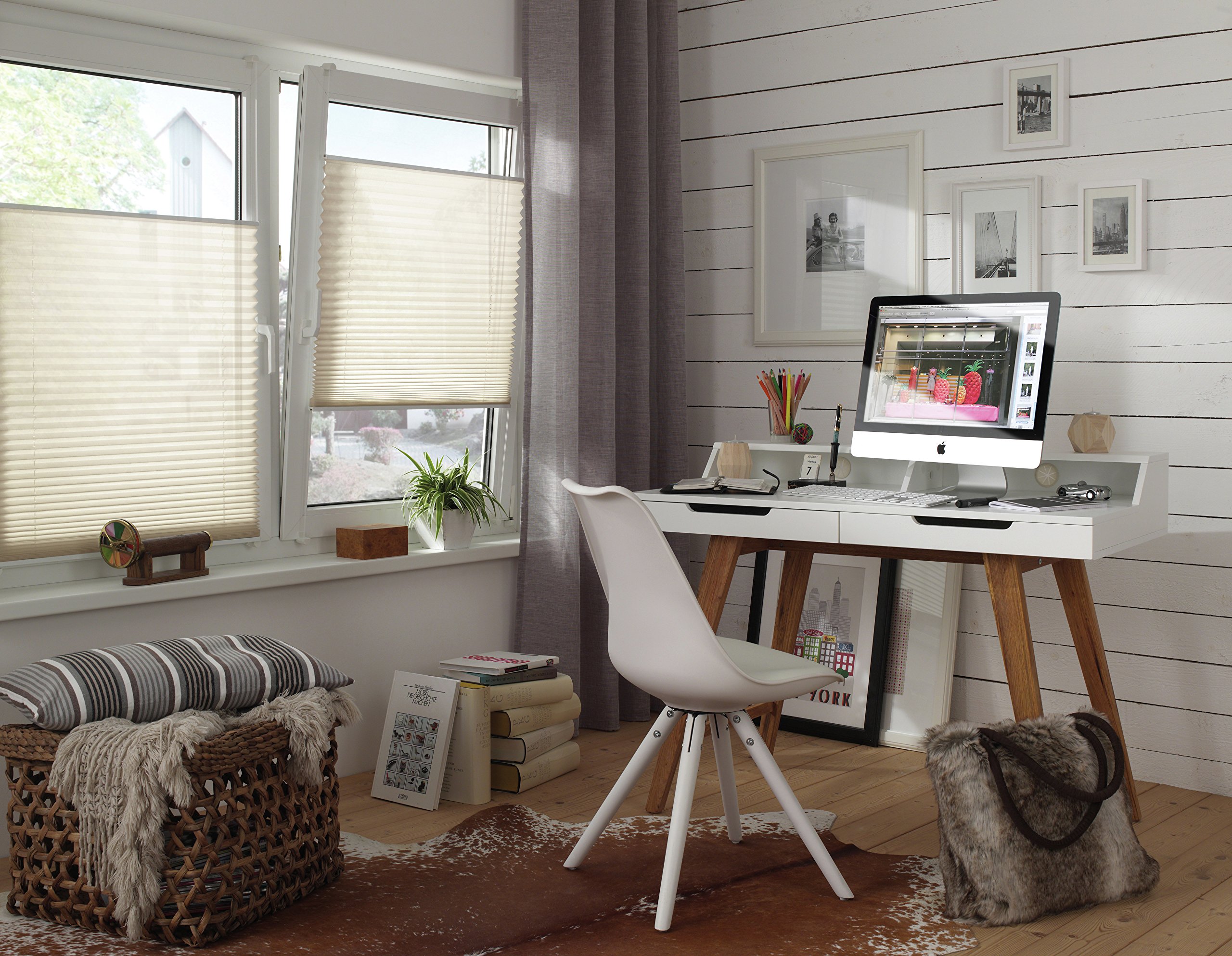 EASYFIX Pleated Blind for Clamping - Opaque Folding Window Shade with Mounting Kit, Dual Operating Rails, Ivory 80x130cm (WxH) - Perfect for Kitchens, Bathrooms & Office Privacy