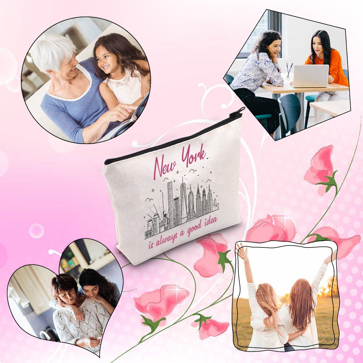 TSOTMO New York Bachelorette Party Favor - 'New York Is Always A Good Idea' Makeup Bag & Travel Pouch | Perfect for Vacation, Bridal Shower Gifts & Cosmetic Storage