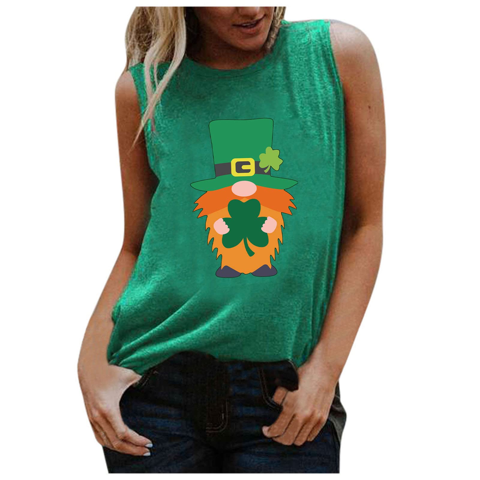 Funny St. Patrick's Day Women's Tank Top - Cute Graphic Print Sleeveless Blouse, Loose Fit Casual Summer T-Shirt for Parties, Parades & Irish Festivals