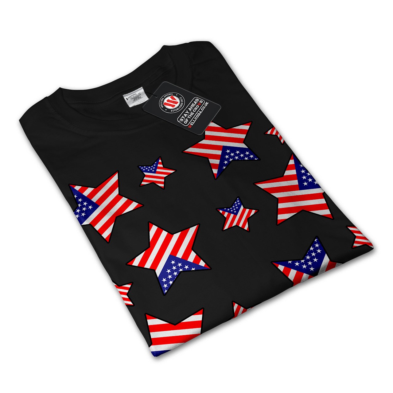Wellcoda American Flag Stars USA Patriotic Long Sleeve Graphic T-Shirt for Men - Perfect for 4th of July, Veterans Day & Patriotic Events