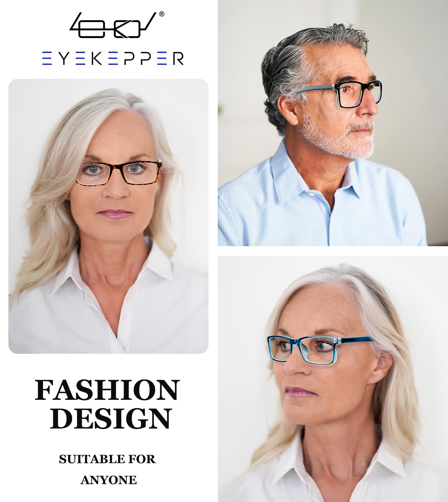 Eyekepper 5-Pack Stylish Reading Glasses with Spring Hinges - Blue Light Blocking Computer Glasses +0.75 for Men & Women - Perfect for Office, Reading, and Screen Time