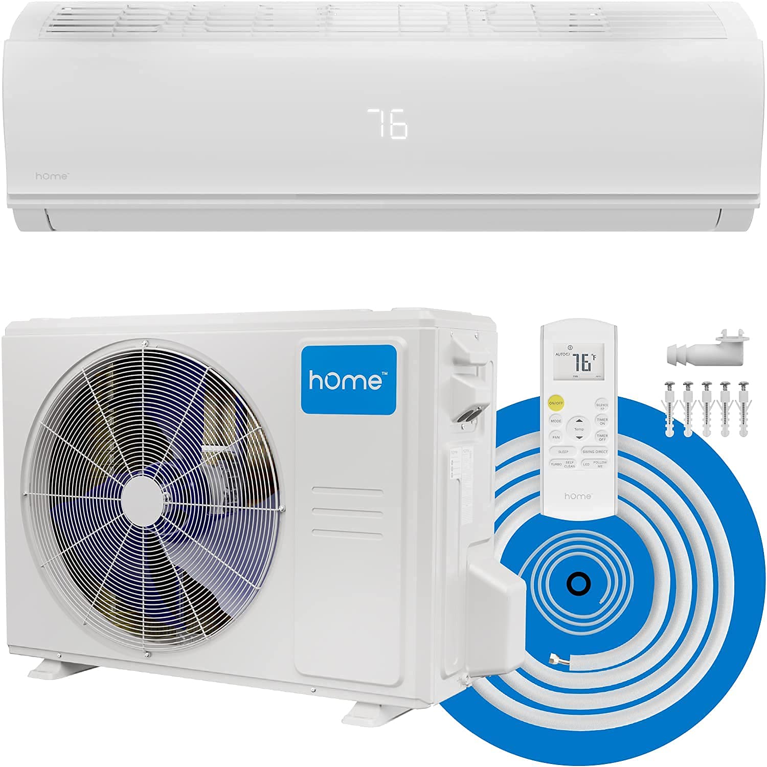 hOmeLabs 24,000 BTU 230V Split Type Inverter Air Conditioner with Heat Function - Ultra Quiet, Energy Efficient AC Unit with Washable Filter, LED Display & Remote Control - Perfect for Large Rooms, Bedrooms, and Home Offices