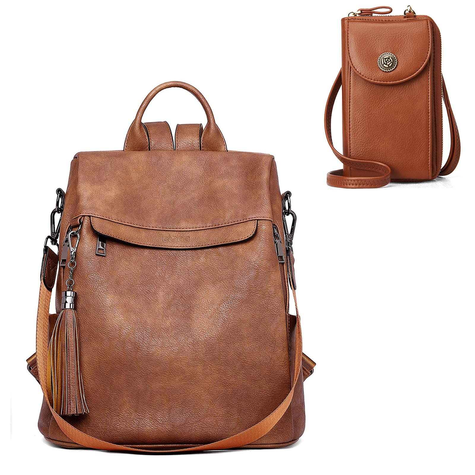 Telena Anti-Theft Travel Backpack Purse for Women - Large Shoulder Bag & Small Crossbody Bag with Wallet - Brown Bundle | Perfect for Commuting, Shopping & International Travel
