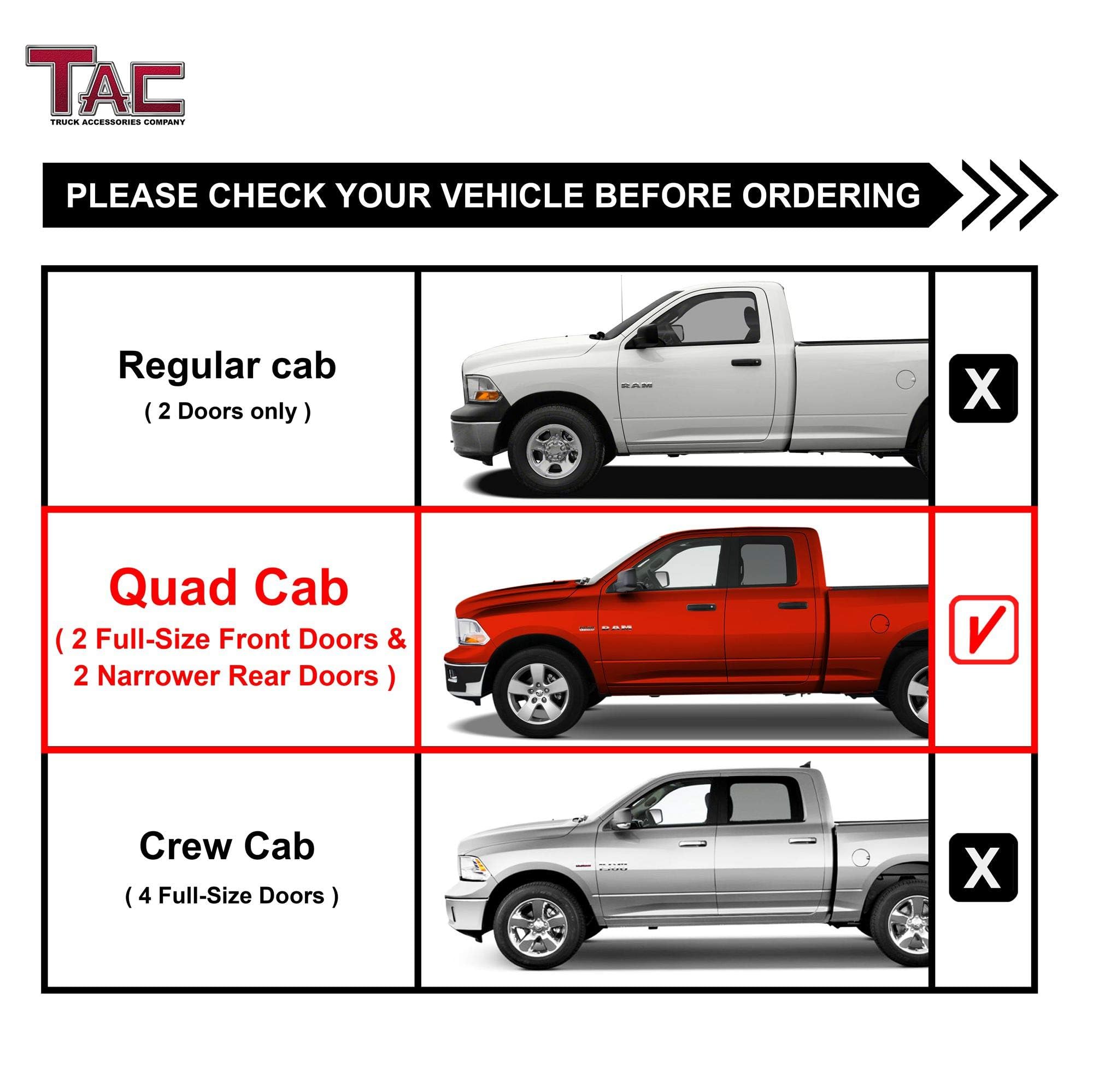 TAC Black Side Steps for 2009-2024 RAM 1500 Quad Cab - Off Road Truck Accessories for Adventure