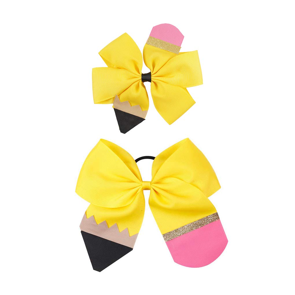 Cheerleader Hair Bows - Large Jumbo Ponytail Holders & Hair Clips for Girls - Yellow Hair Accessories for Dance, Cheerleading & School (Pack of 1)