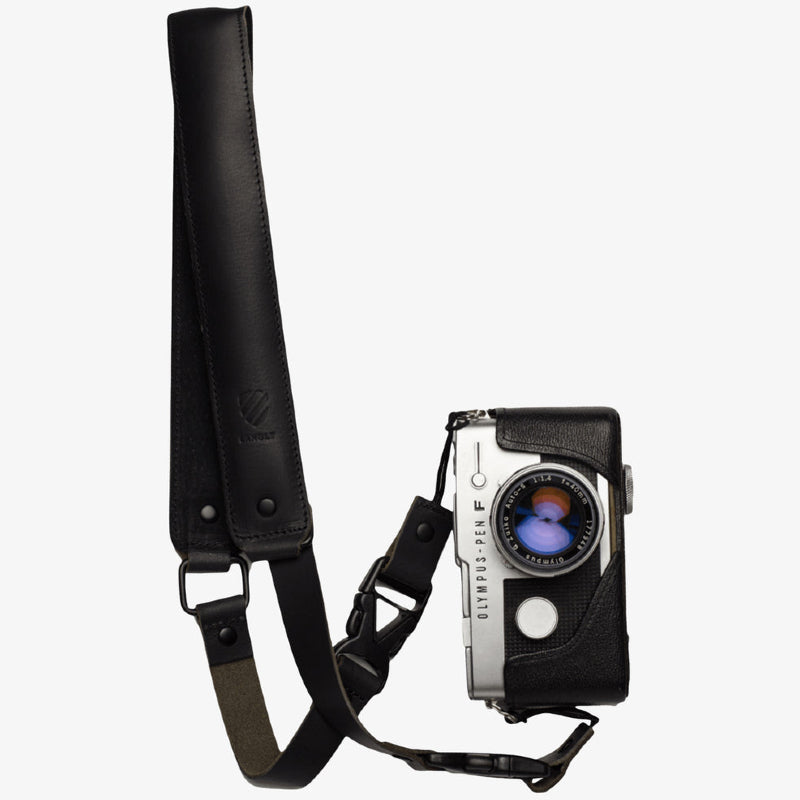 Premium Langly Leather Camera Strap for DSLR & Mirrorless Cameras - Durable & Comfortable Black Shoulder Strap - Perfect for Travel, Street & Wedding Photography