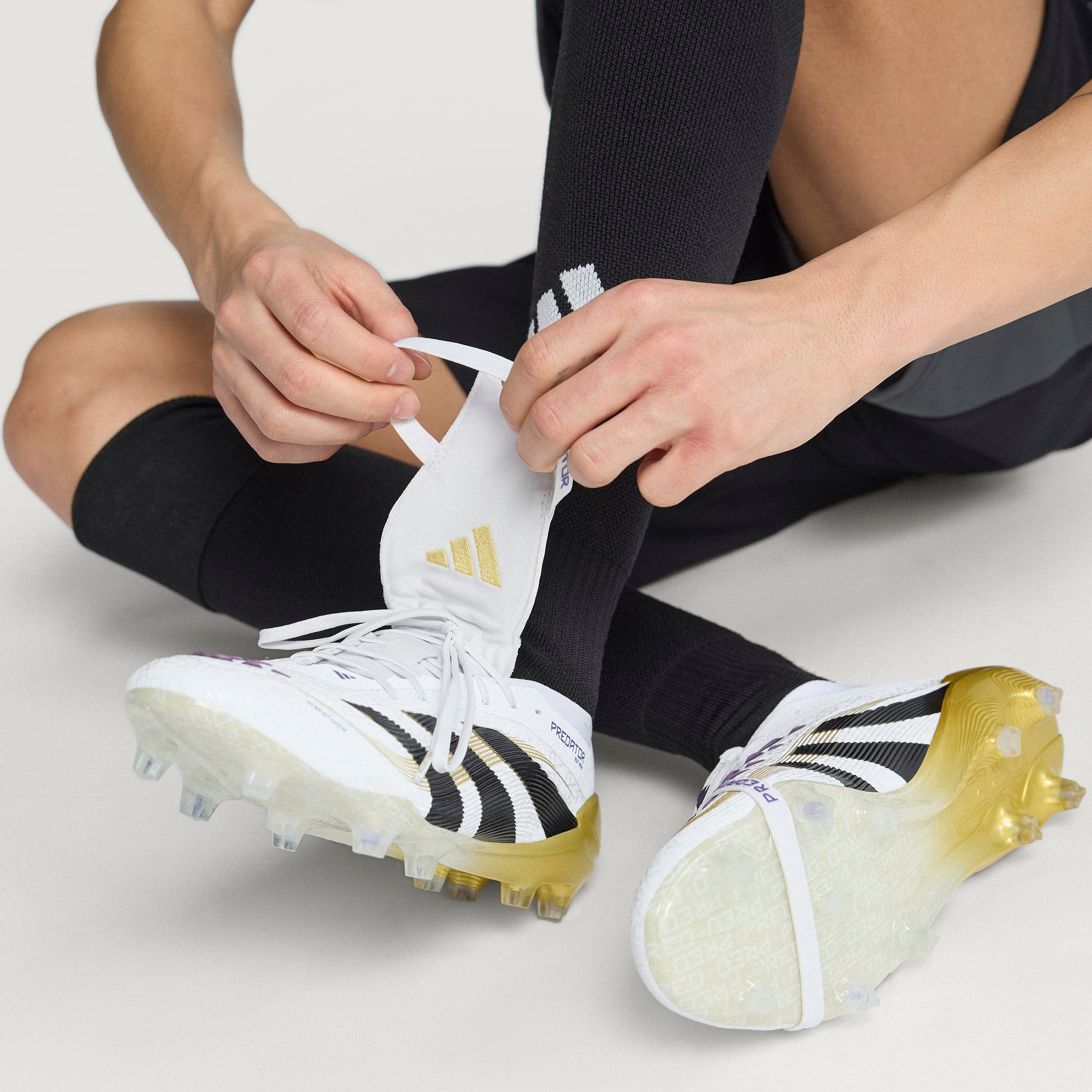 Adidas Predator Elite FG Soccer Cleats - White/Core Black/Gold Metallic - Fold Over Tongue Design for Enhanced Fit - Perfect for Competitive Matches & Training Sessions