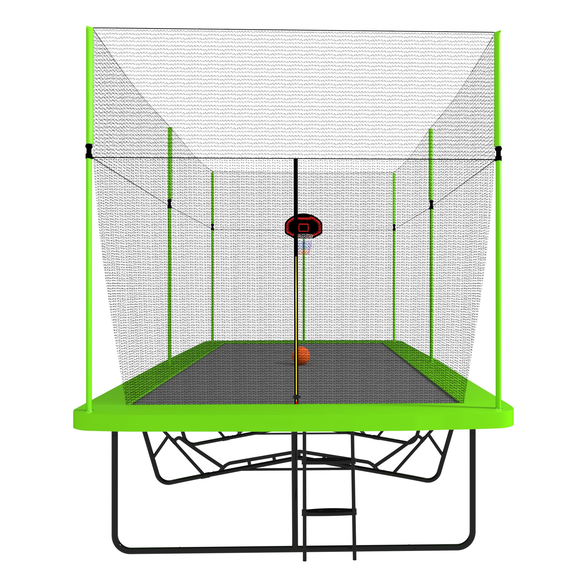 10ft x 17ft Rectangle Trampoline with Basketball Hoop - Heavy Duty Galvanized Steel Frame, Green Jump Mat & Safety Ladder - Perfect for Backyard Fun, Kids Outdoor Play & Family Fitness Activities