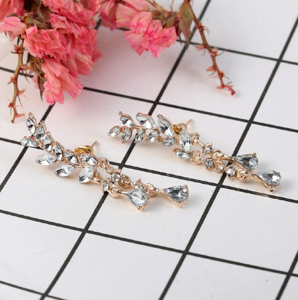 Lzz Fashion Women's CZ Crystal Leaf Earrings - Gold & Silver Climber Wrap Earrings with Tassel & Cuff Design for Parties, Weddings & Daily Wear