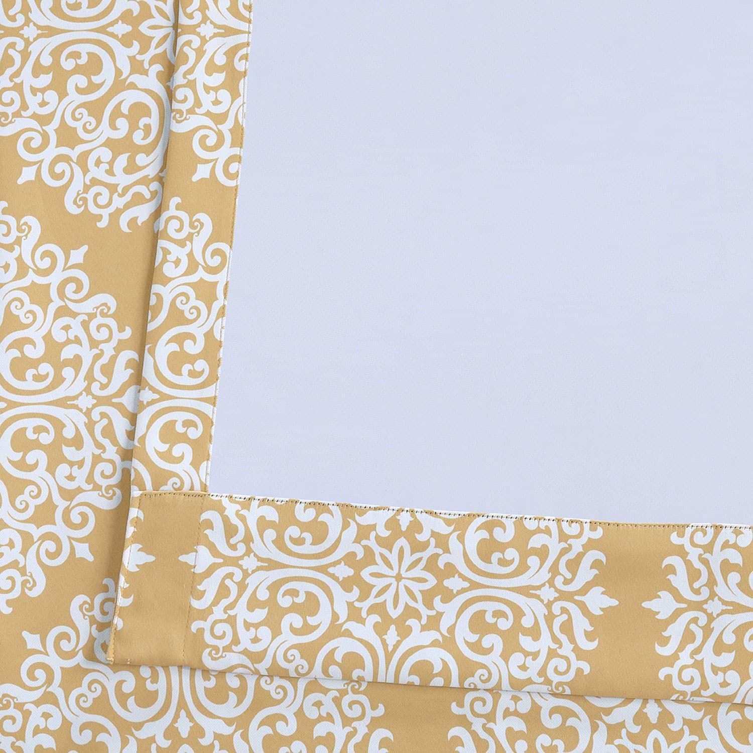 Meridian Gold Damask Blackout Curtains for Bedroom & Living Room - Thermal Insulated Window Drapes for Light Blocking & Privacy