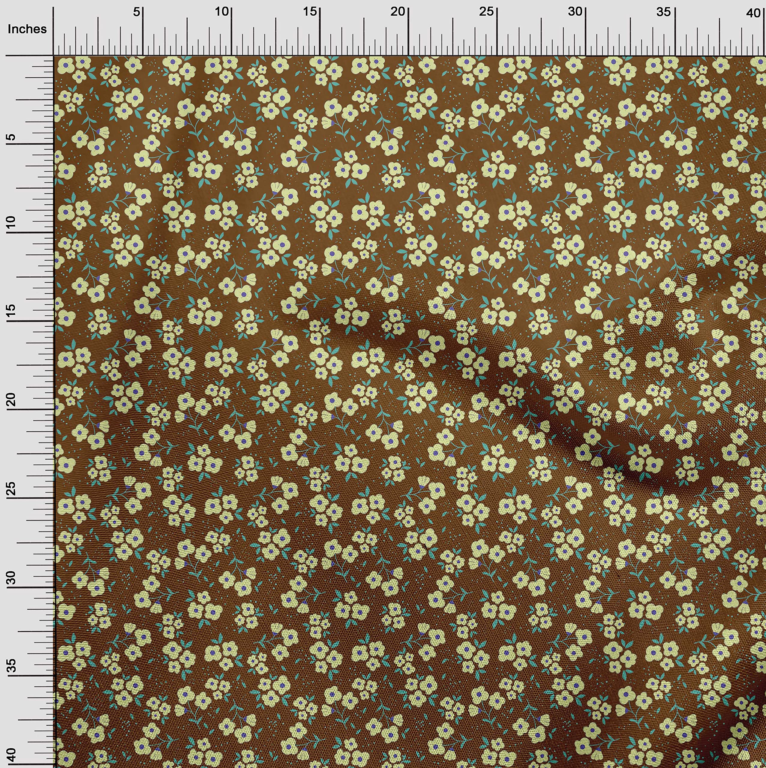 oneOone 100% Cotton Poplin Brown Floral Print Fabric for Kids - 42 Inch Wide by The Yard | DIY Sewing Supplies for Clothing, Dresses & Crafts | Perfect for Summer Dresses, Quilting & Home Decor Projects