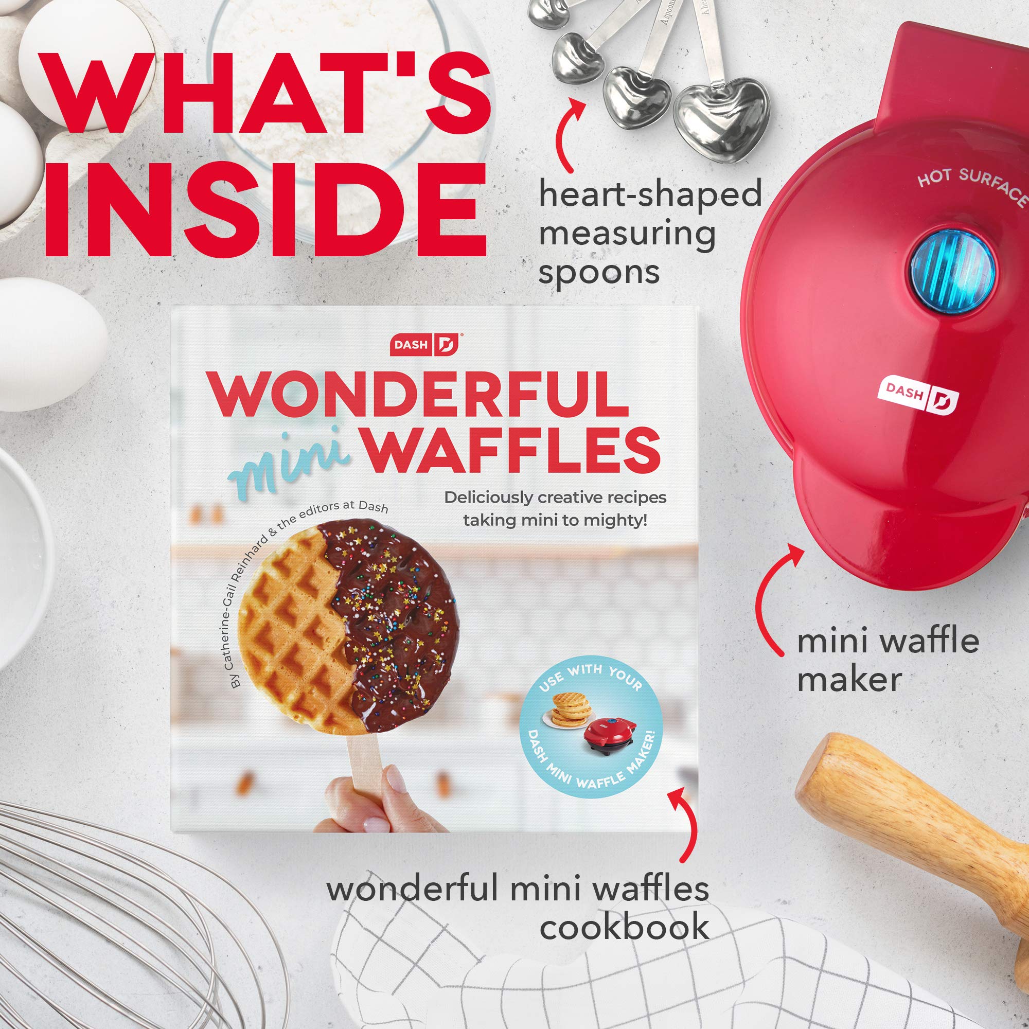 DASH DMWGS001RD 4-Inch Mini Waffle Maker for Paninis, Hash Browns & More - Compact Red Waffle Iron Machine with Gift Set - Perfect for Breakfast, Snacks & Small Kitchen Spaces