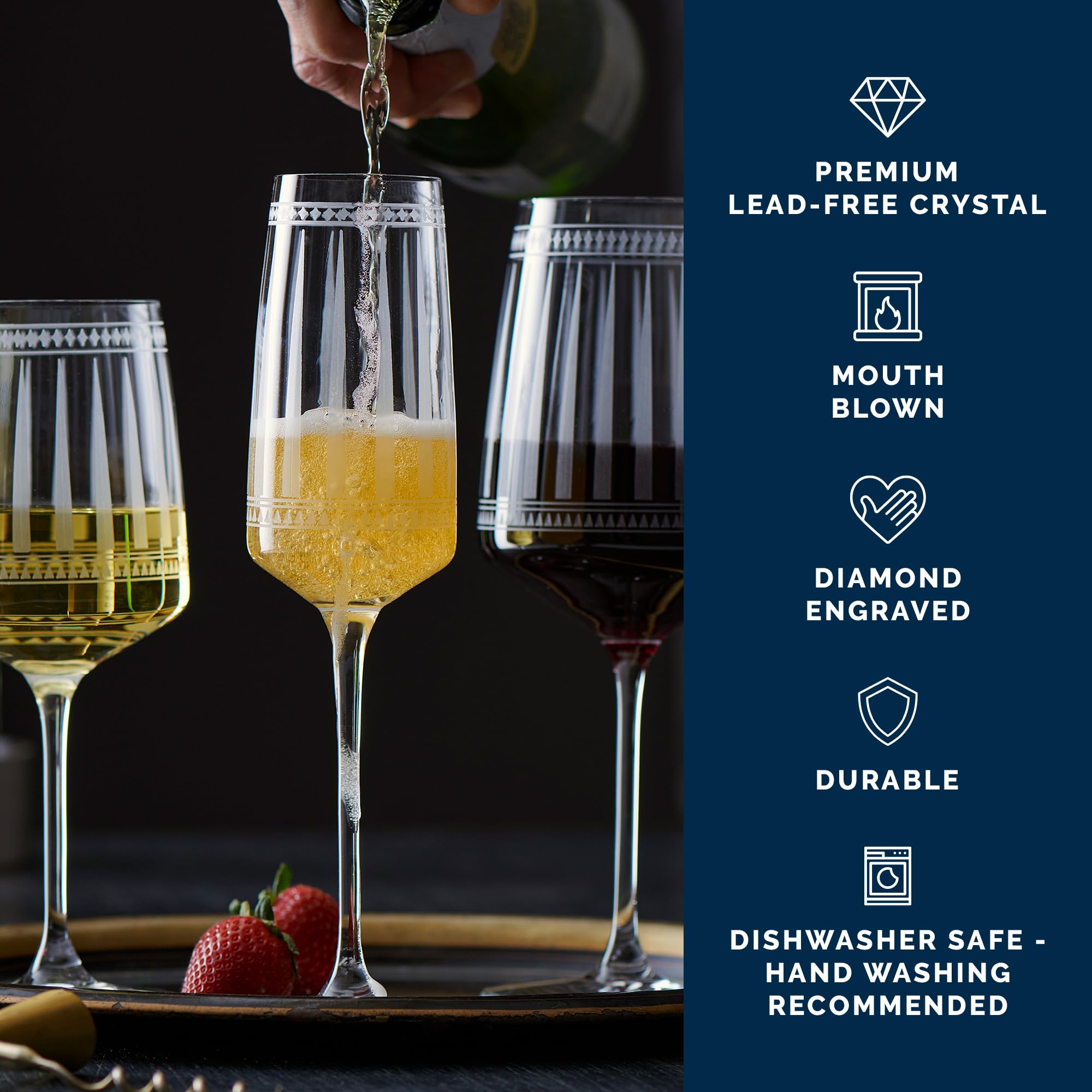 Premium Handcrafted Lead-Free Crystal Champagne Glasses Set of 2 - 9 Oz Elegant Artisan Drinking Glassware for Weddings, Parties & Special Occasions | Perfect for Anniversary Gifts, Romantic Dinners & Celebratory Toasts