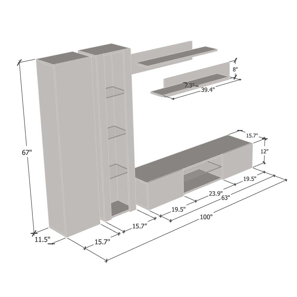 Modern White Wall-Mounted TV Stand with Storage Shelves & LED Lights - Floating Entertainment Center Console for Bedroom & Living Room - Perfect for Small Spaces & Home Theater Setups - Meble Furniture Fly A4 33TV Stand