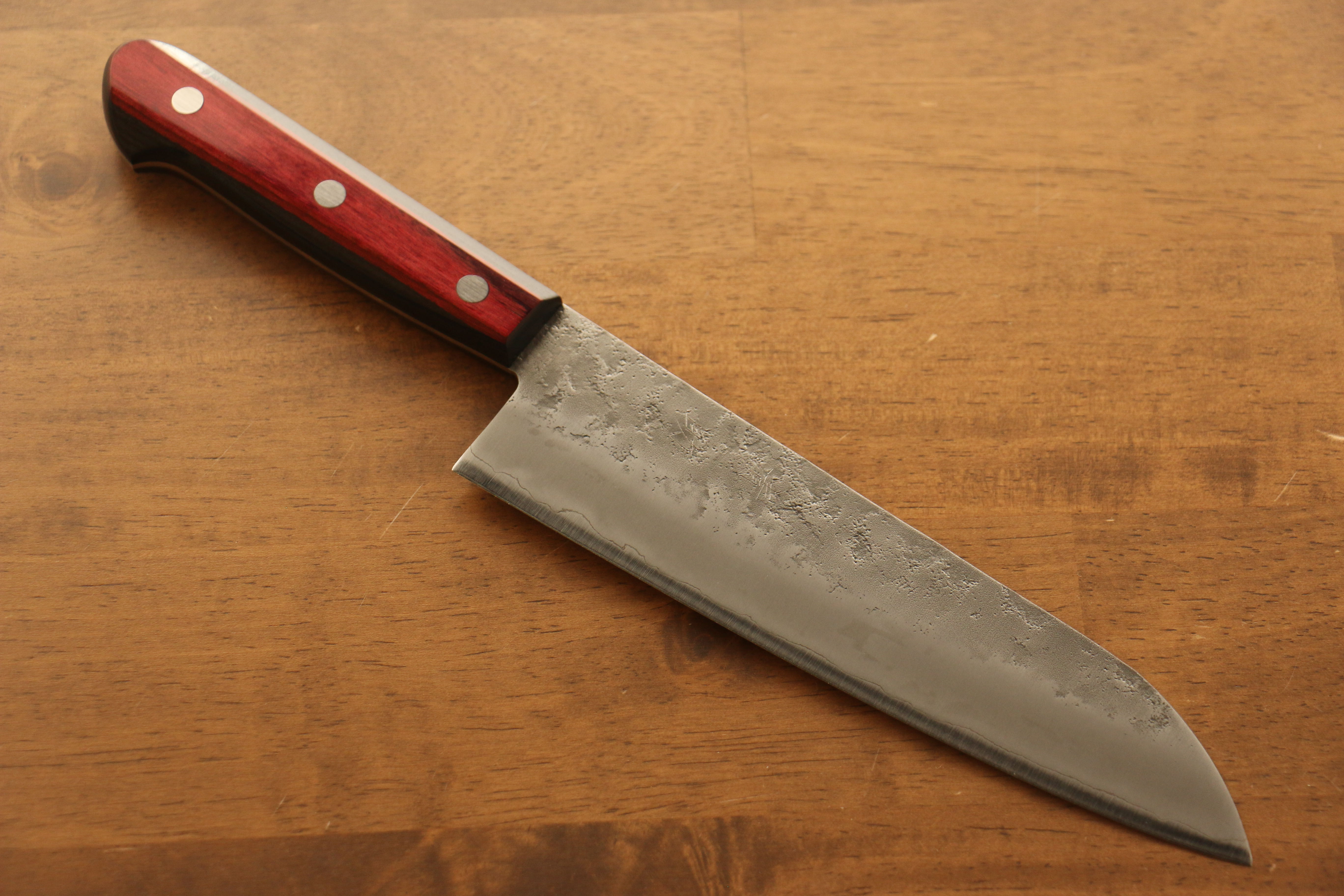 Premium Seisuke Silver Steel No.3 Nashiji Santoku Knife 180mm - Japanese Red Pakkawood Handle - Ideal for Slicing, Dicing & Chopping Vegetables, Meat & Fish