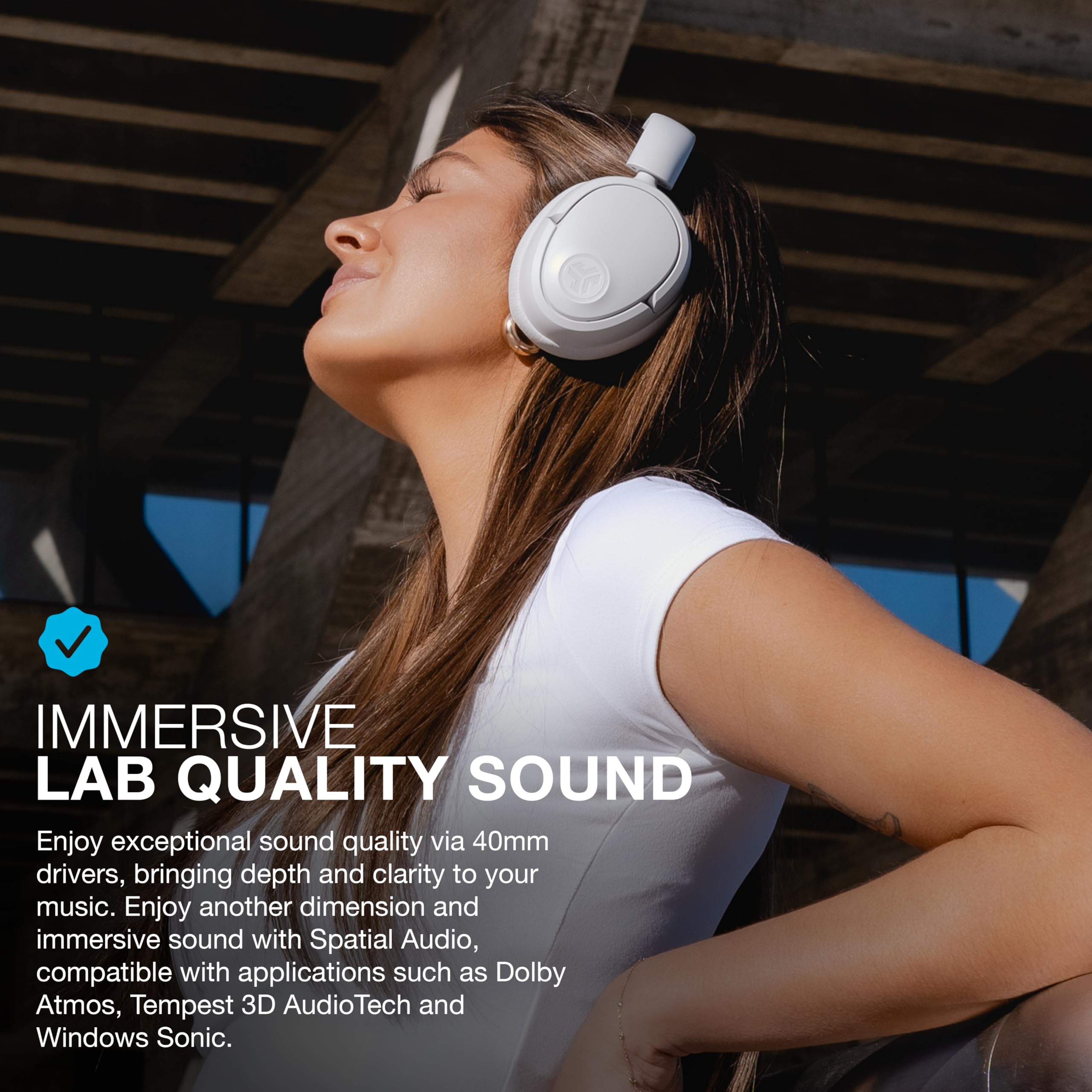 JLab JBuds Lux ANC Wireless Headphones - Hybrid Active Noise Cancelling, Customizable EQ, Spatial Audio, 40H Playtime - Premium Over-Ear Bluetooth Headset for Travel, Work & Gaming (Cloud White)