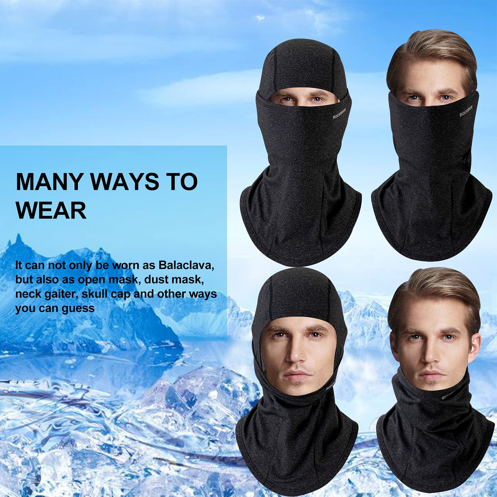 ROCKBROS Men's Windproof Balaclava Ski Mask - Cold Weather Thermal Face Mask for Skiing, Cycling, Motorcycle & Outdoor Winter Sports - Helmet Compatible Hood for Snowboarding, Running & Hiking